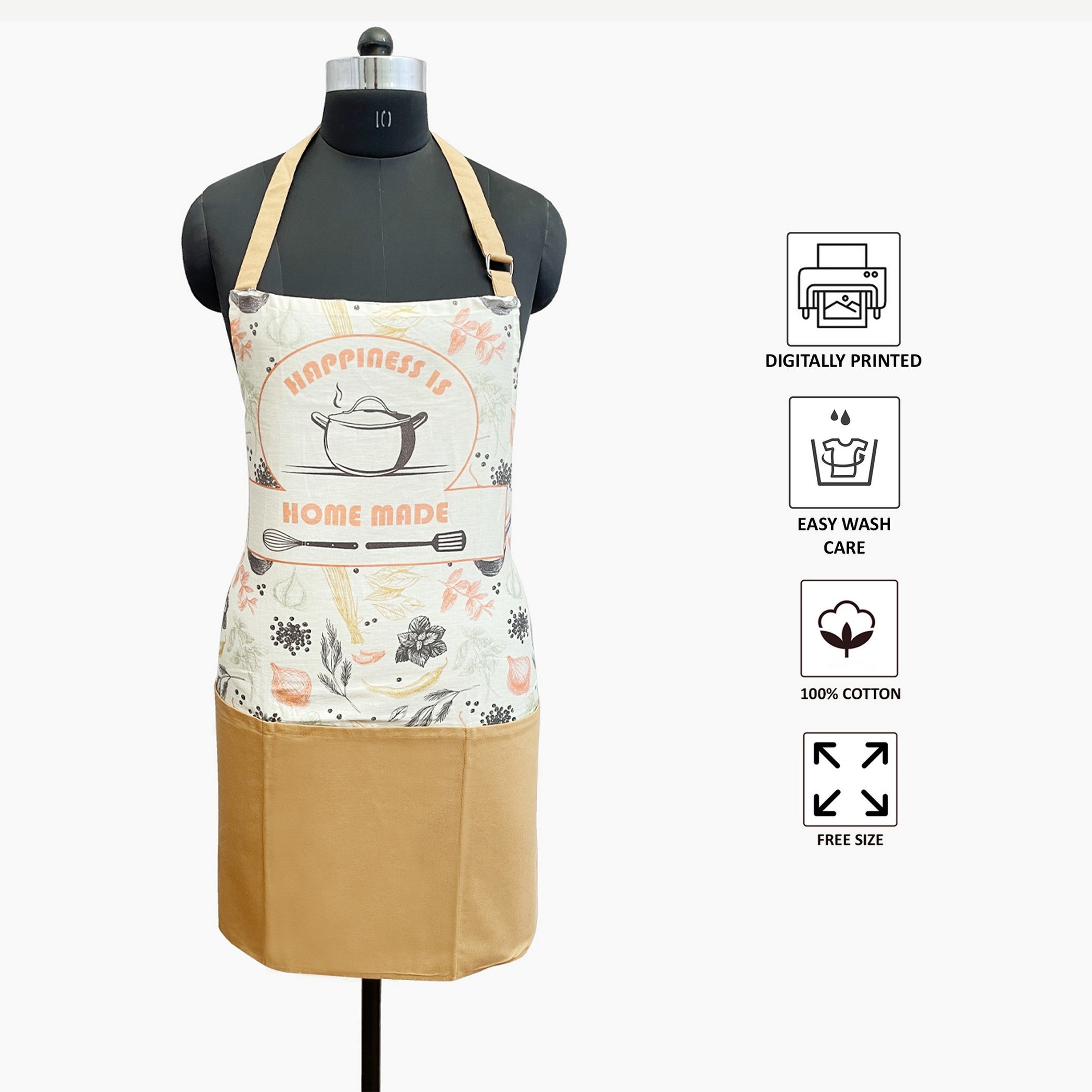 Happiness is Home Made Printed Kitchen Apron with Pocket