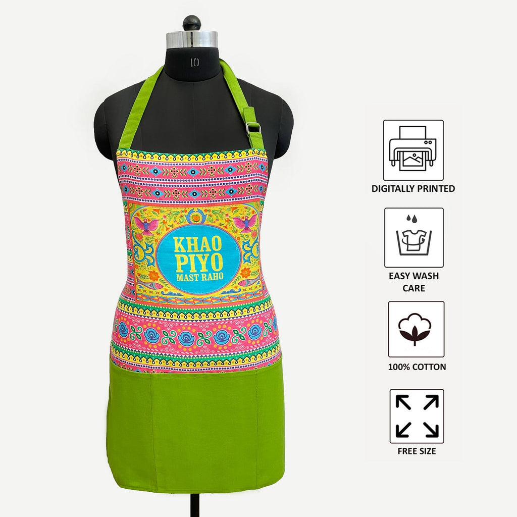 Khao Piyo Mast Raho Printed Kitchen Apron with Pocket