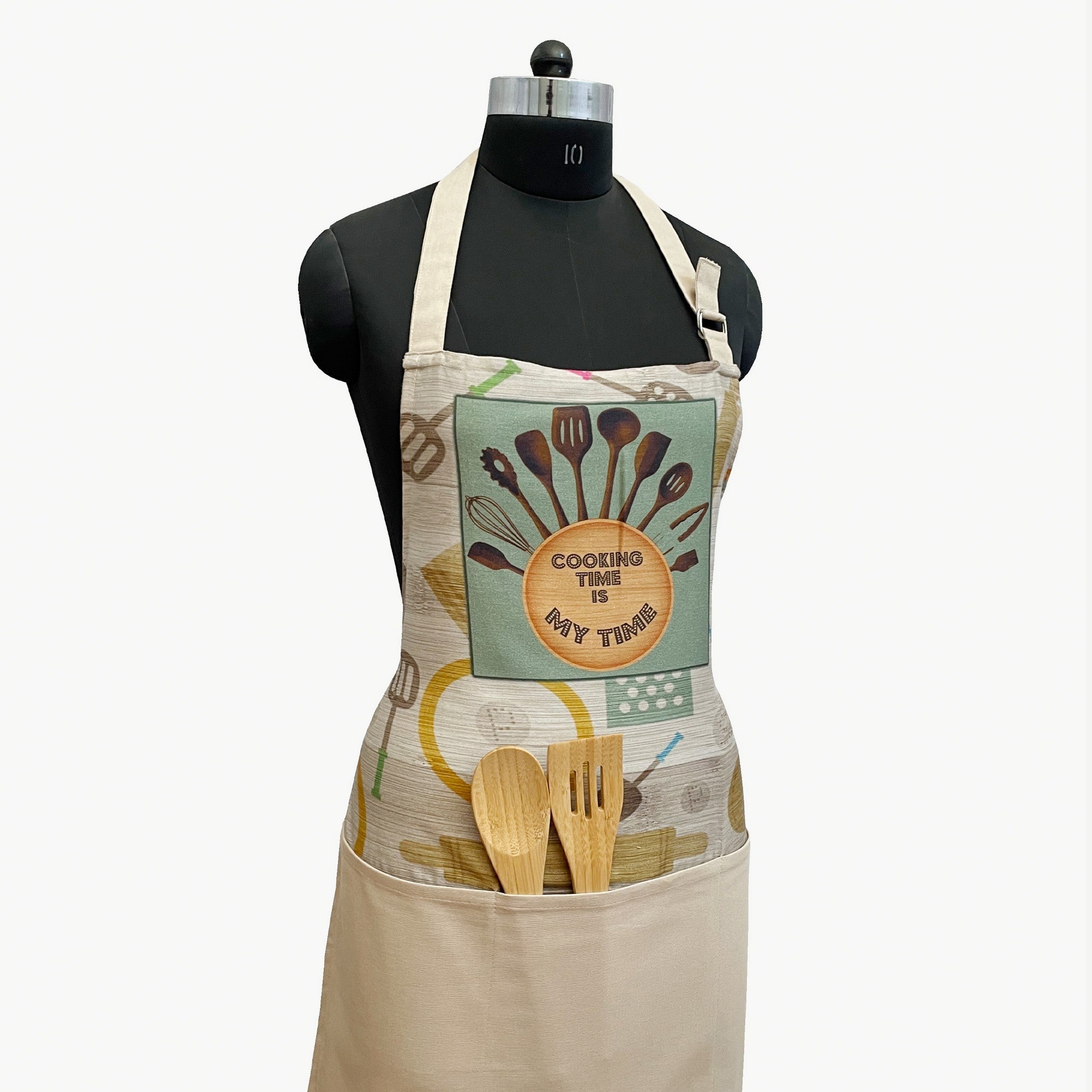 Cooking Time Is My Time Printed Kitchen Apron with Pocket