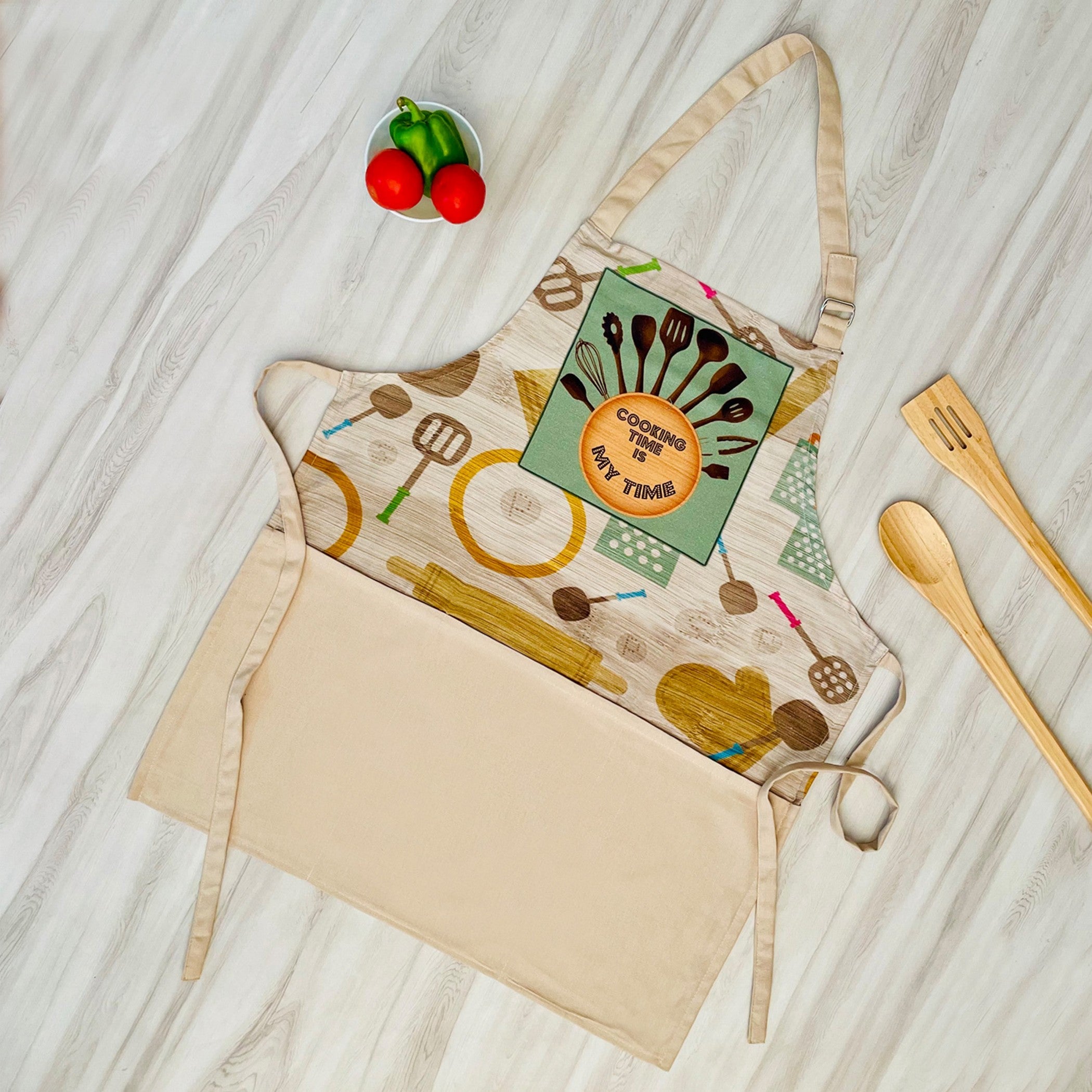 Cooking Time Is My Time Printed Kitchen Apron with Pocket