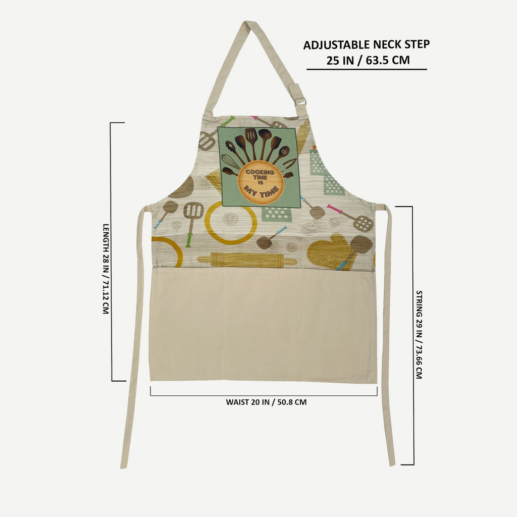 Cooking Time Is My Time Printed Kitchen Apron with Pocket