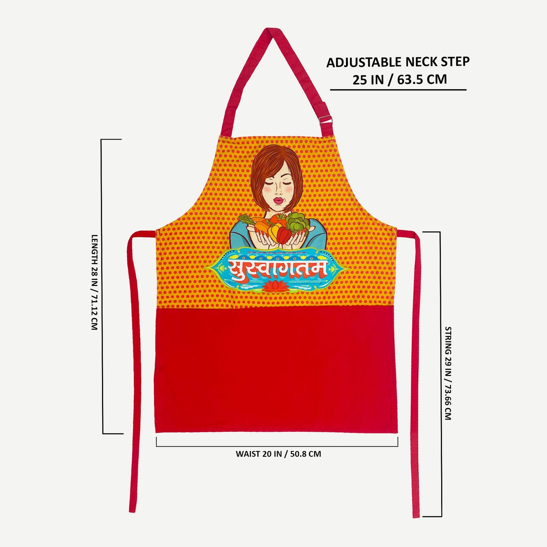 Indian Pop Art Style Kitchen Apron with Pocket – Yellow & Red