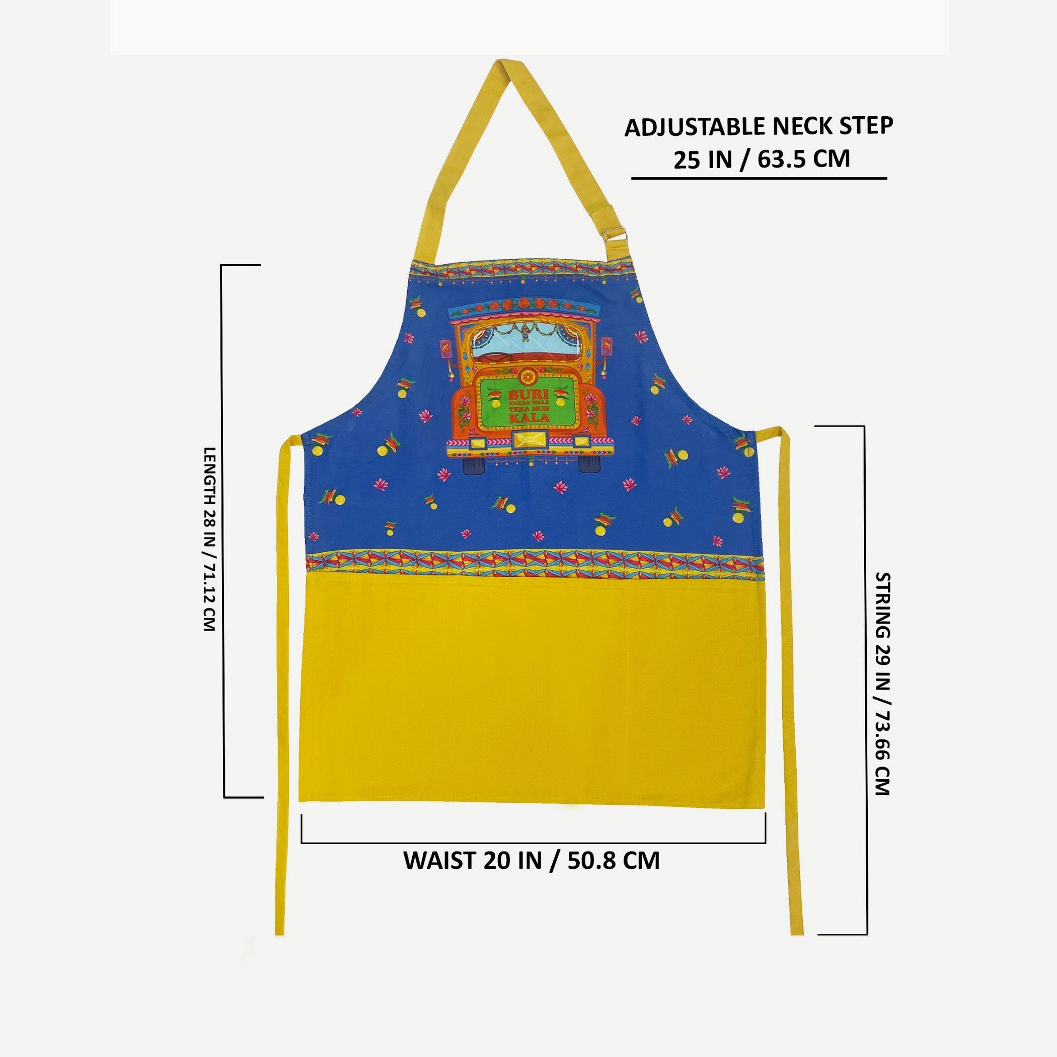 Desi Truck Art Kitchen Apron with Pocket – Blue & Yellow