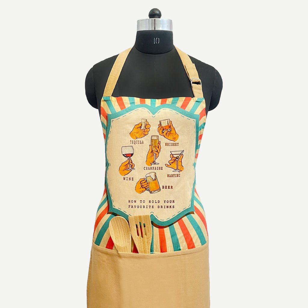 Retro Bar Drinks Guide Kitchen Apron with Pocket – Multicolor