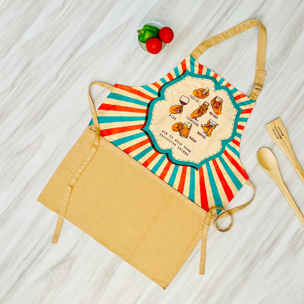 Retro Bar Drinks Guide Kitchen Apron with Pocket – Multicolor