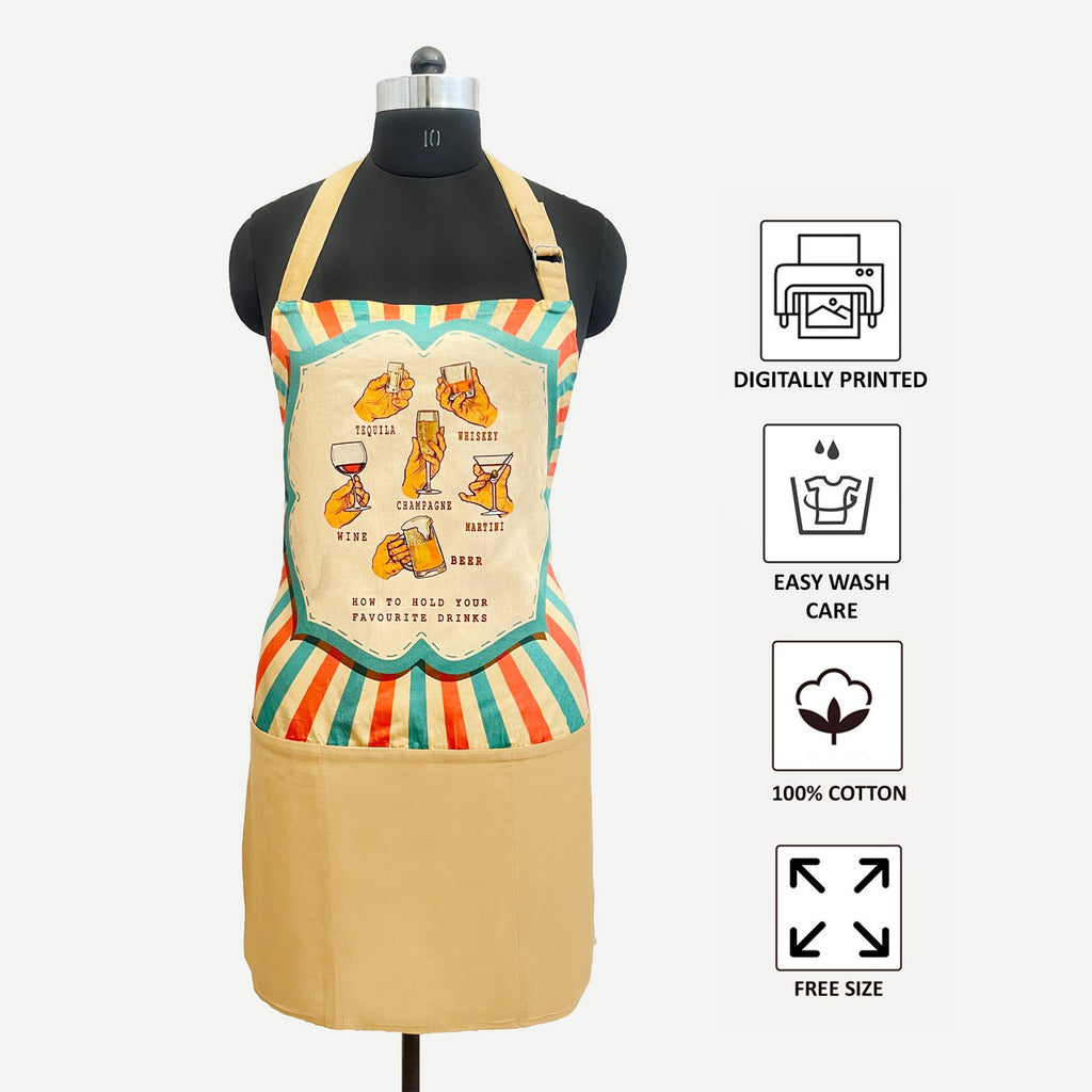 Retro Bar Drinks Guide Kitchen Apron with Pocket – Multicolor