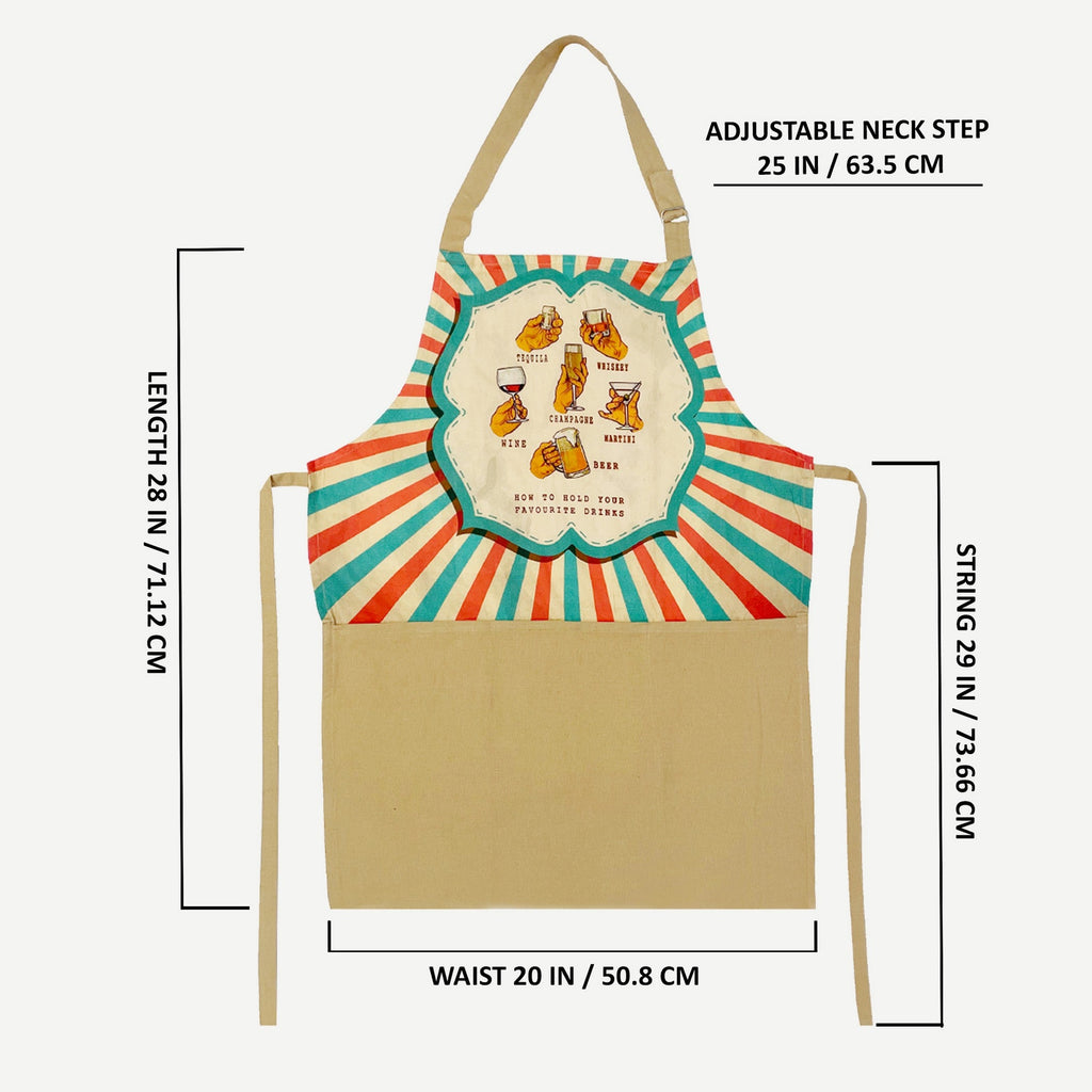 Retro Bar Drinks Guide Kitchen Apron with Pocket – Multicolor