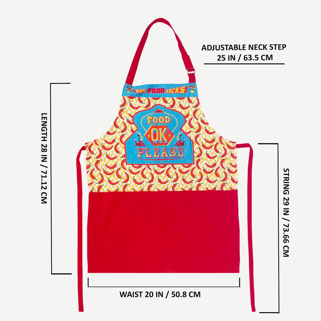 Food OK Please” Funky Kitchen Apron with Pocket – Desi Truck Art Design