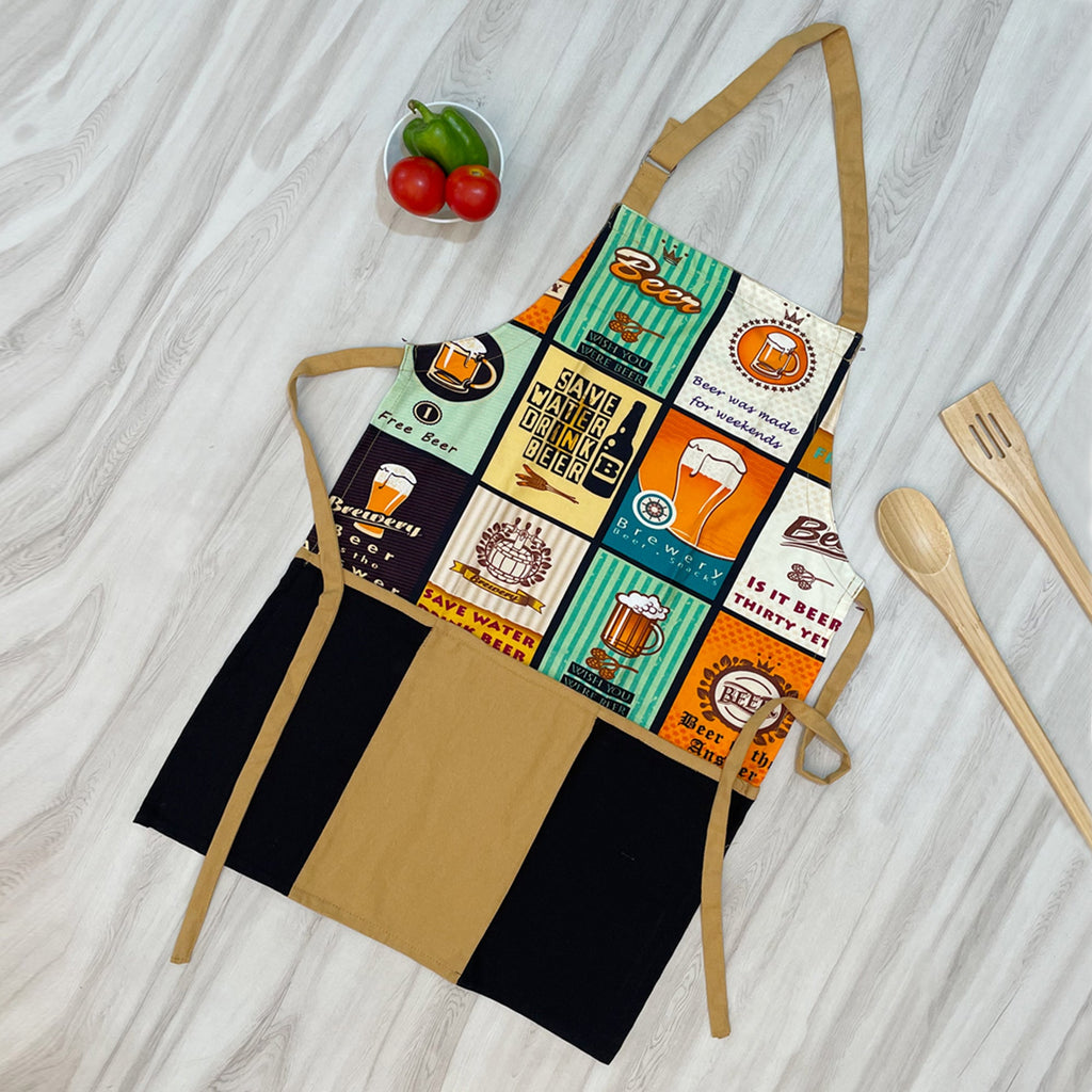 Printed Kitchen Apron with Oven Gloves Set - “Seasoned with Love” Design