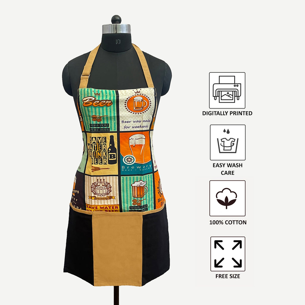 Printed Kitchen Apron with Oven Gloves Set - “Seasoned with Love” Design
