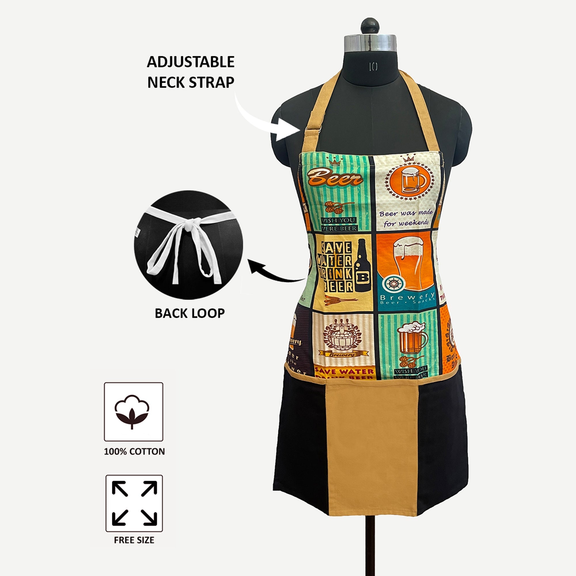 Printed Kitchen Apron with Oven Gloves Set - “Seasoned with Love” Design