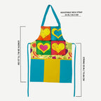 Printed Kitchen Apron with Oven Gloves Set - Colorful Heart Patch Design