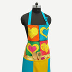 Printed Kitchen Apron with Oven Gloves Set - Colorful Heart Patch Design