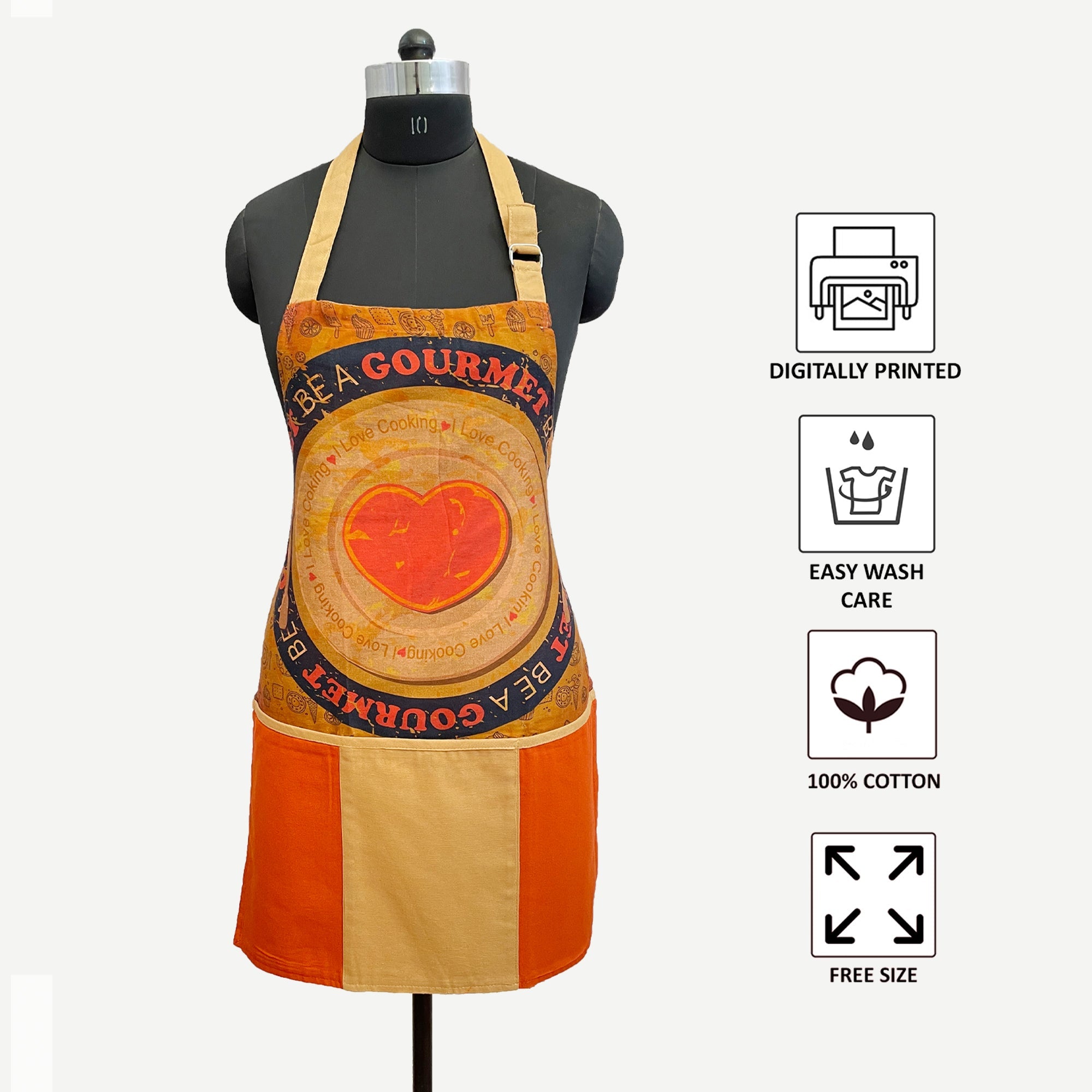Printed Kitchen Apron with Oven Gloves Set - Be a Gourmet Theme