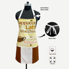 Coffee Print Cotton Kitchen Apron with Adjustable Neck & Pocket