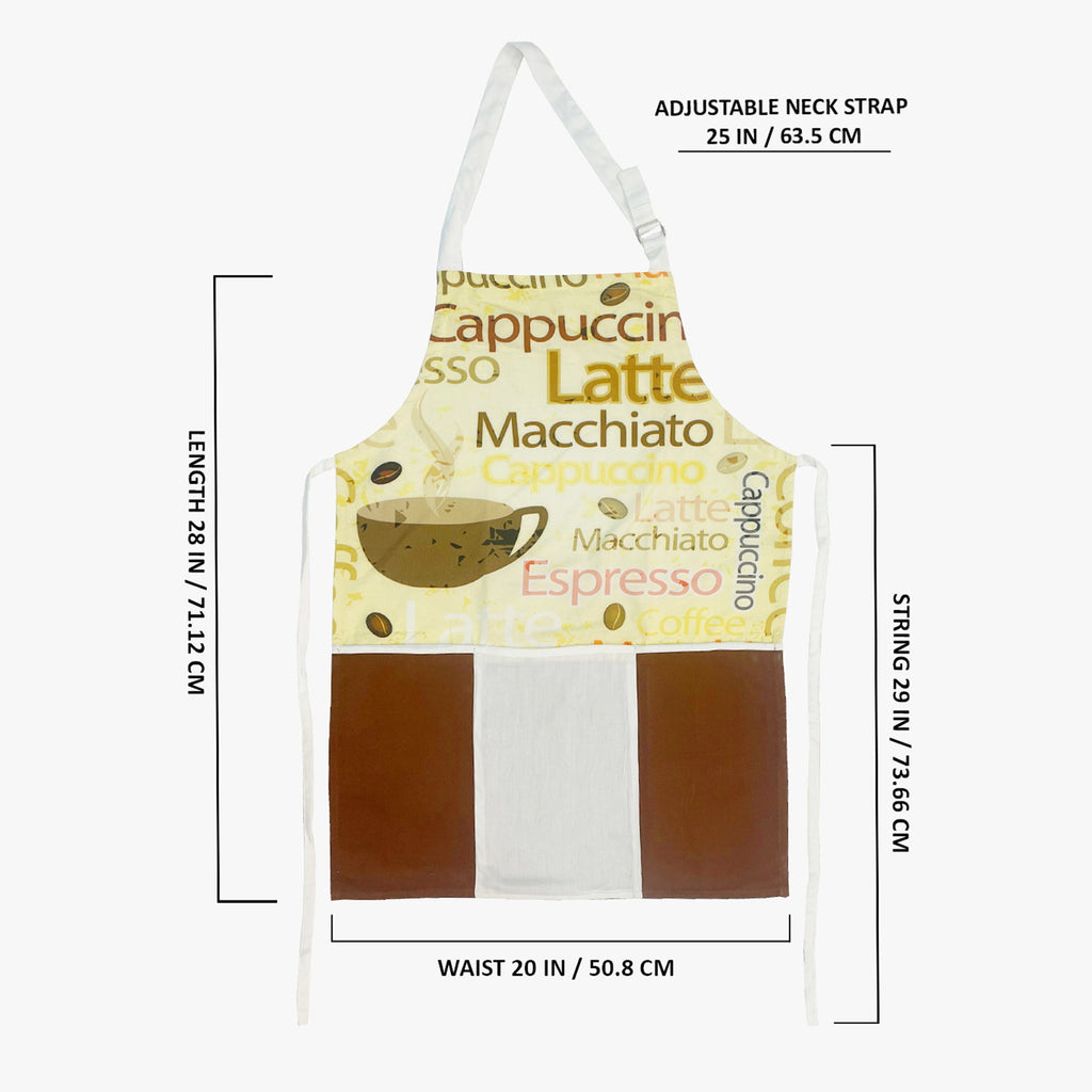 Coffee Print Cotton Kitchen Apron with Adjustable Neck & Pocket