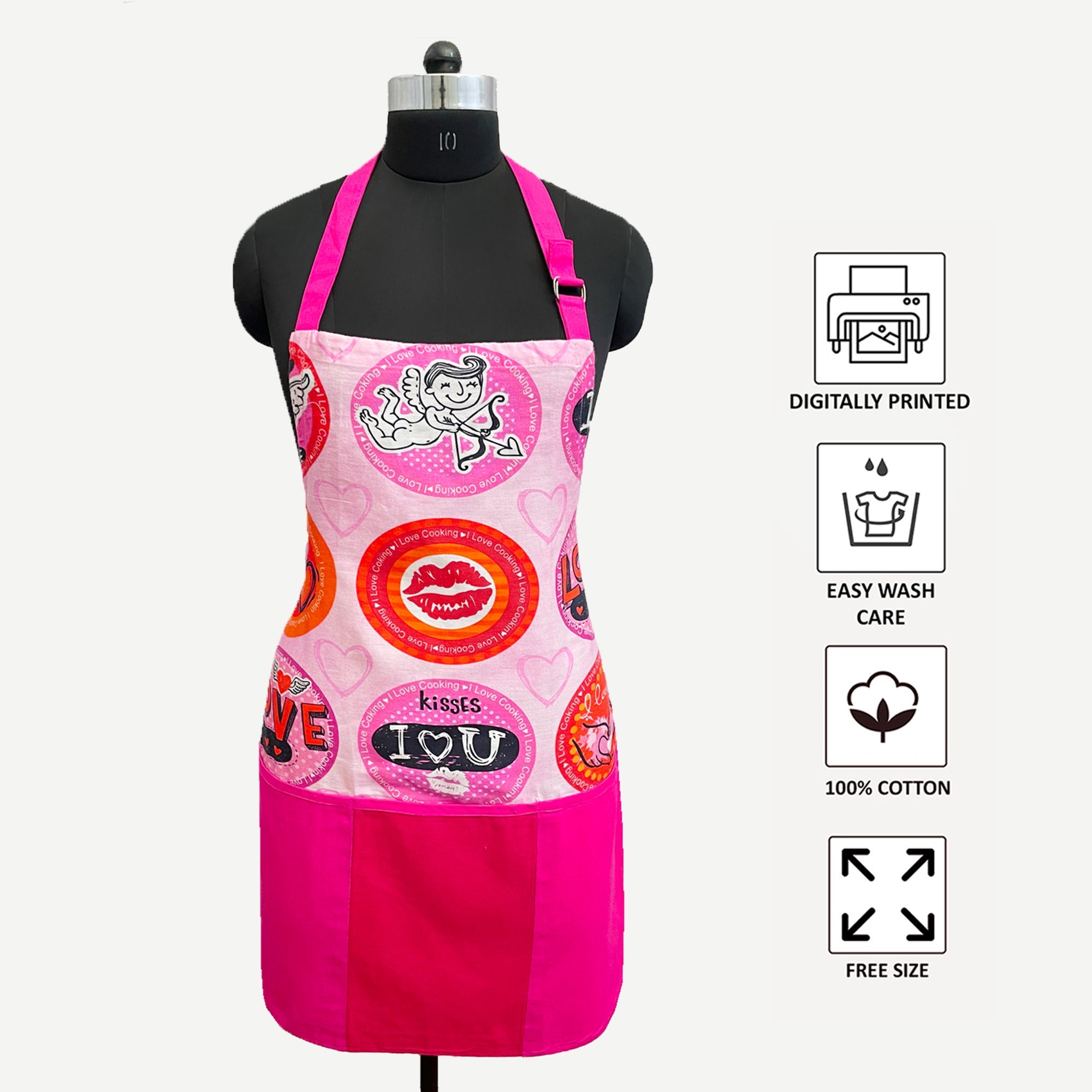 Printed Kitchen Apron with Oven Gloves Set - Love & Kisses Theme