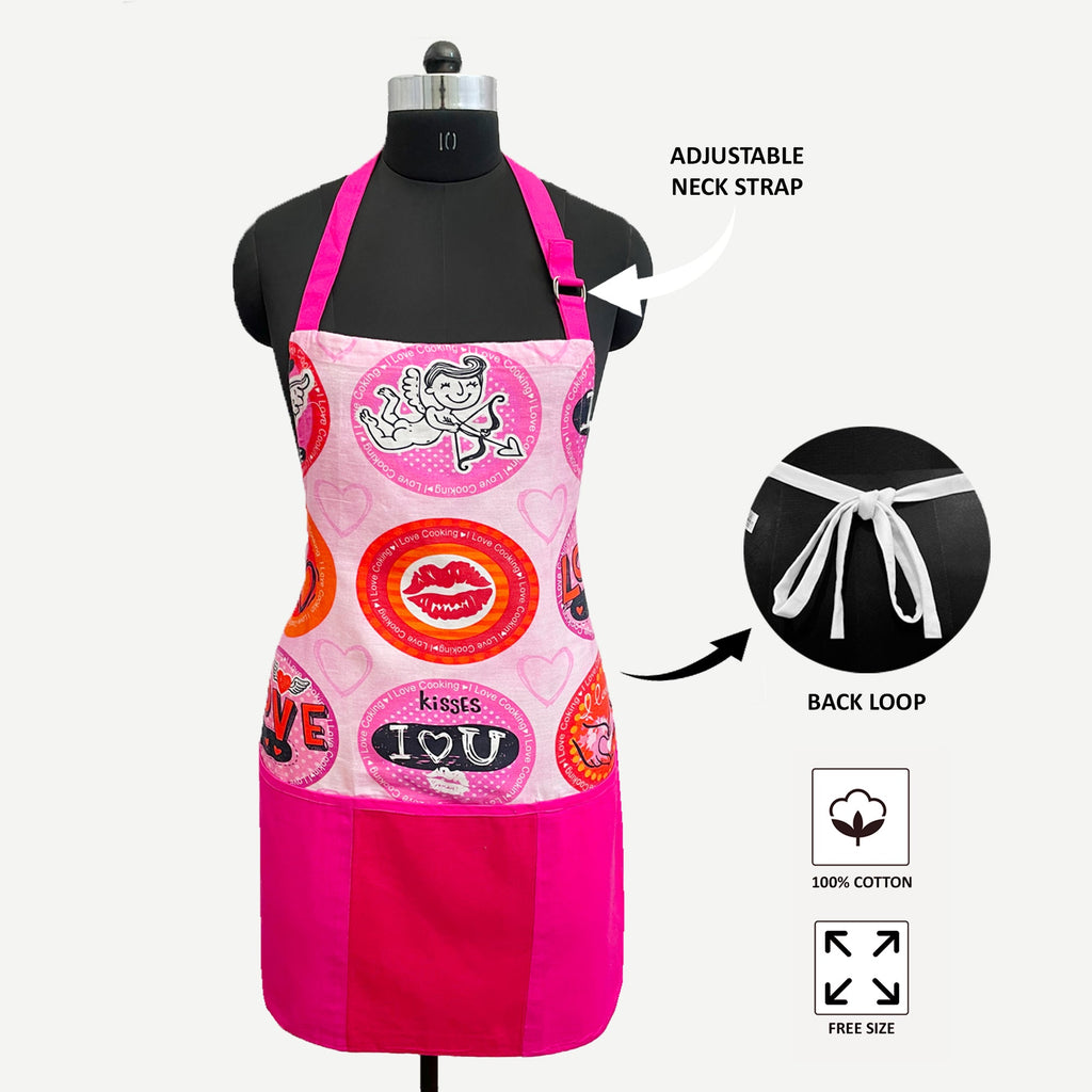 Printed Kitchen Apron with Oven Gloves Set - Love & Kisses Theme