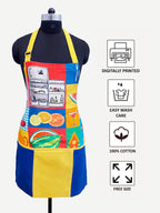 Printed Kitchen Apron with Pocket - Colorful Kitchen Illustration Design