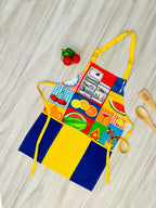 Printed Kitchen Apron with Pocket - Colorful Kitchen Illustration Design