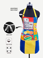 Printed Kitchen Apron with Pocket - Colorful Kitchen Illustration Design