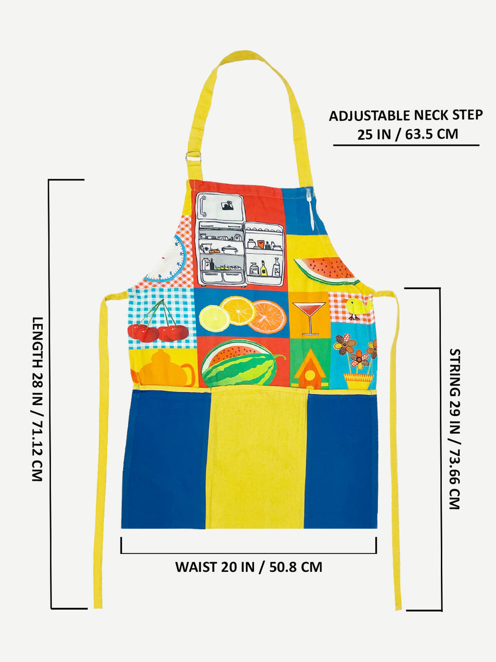 Printed Kitchen Apron with Pocket - Colorful Kitchen Illustration Design