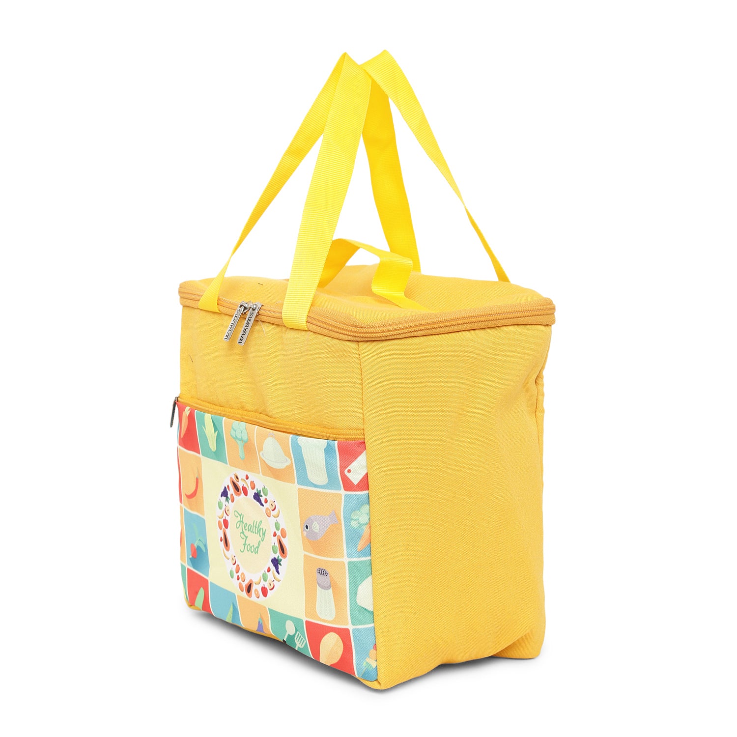 Healthy Food Print Insulated Lunch Bag with Front & Inside Pocket