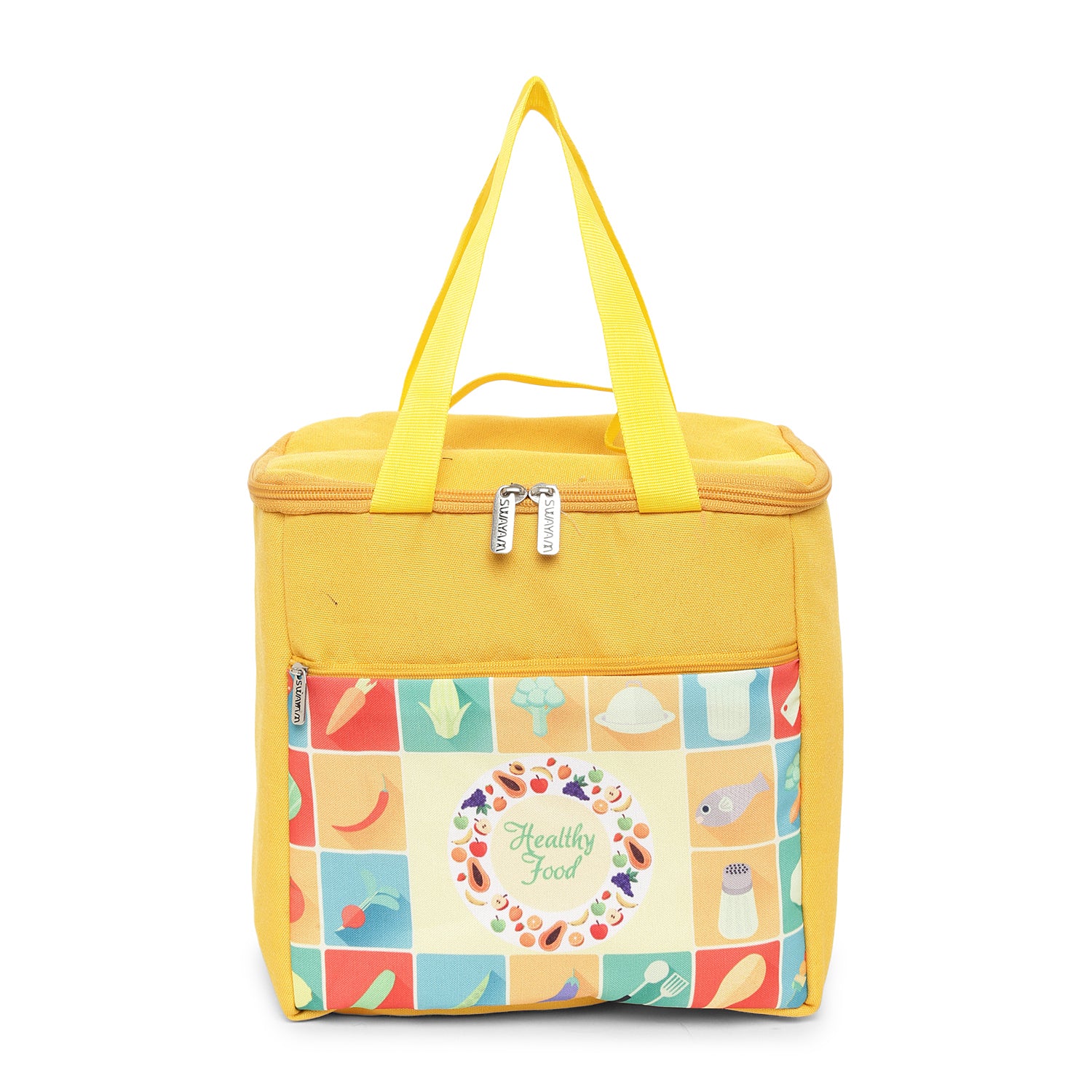 Healthy Food Print Insulated Lunch Bag with Front & Inside Pocket