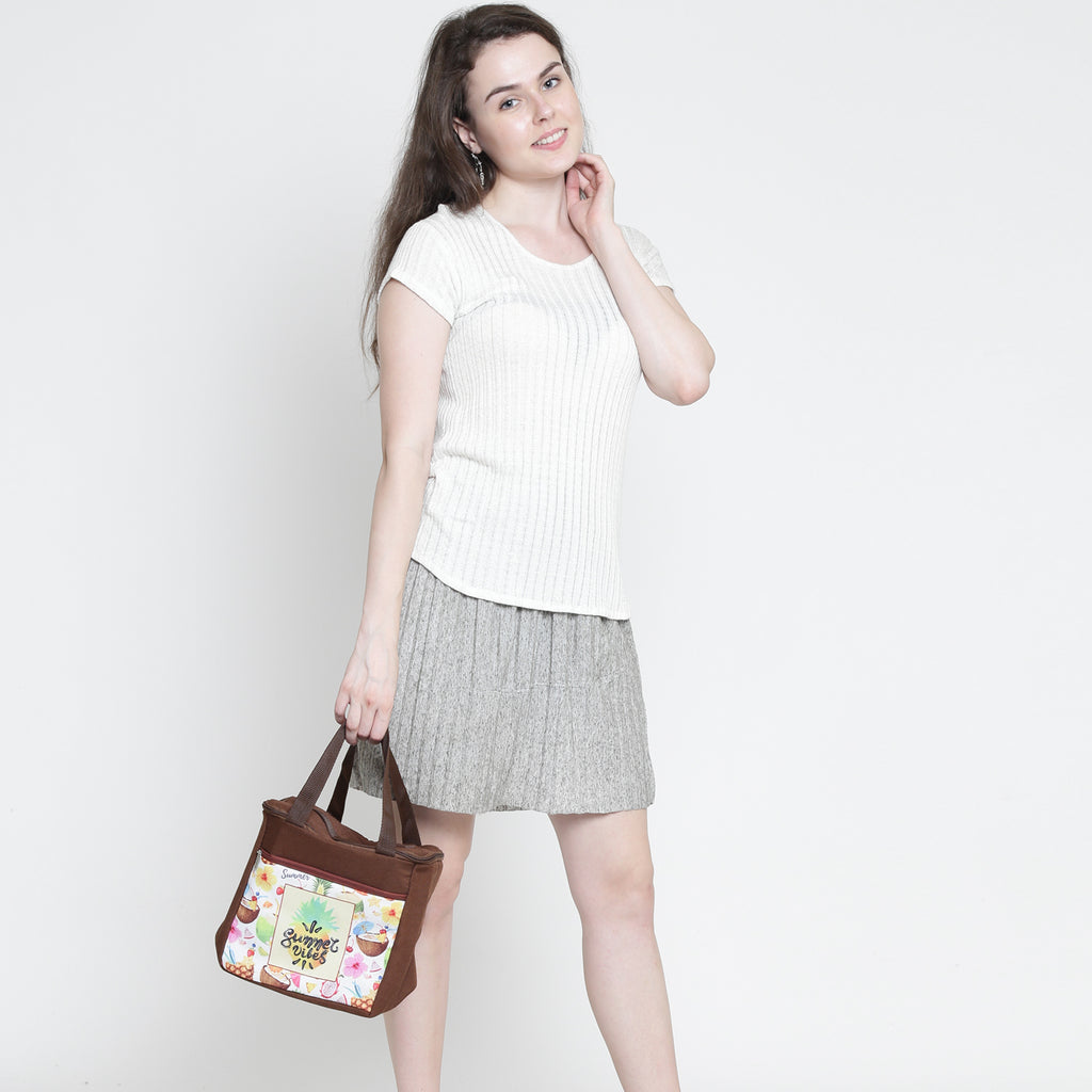 Summer Vibes Printed Insulated Lunch Bag with Front & Inside Pocket