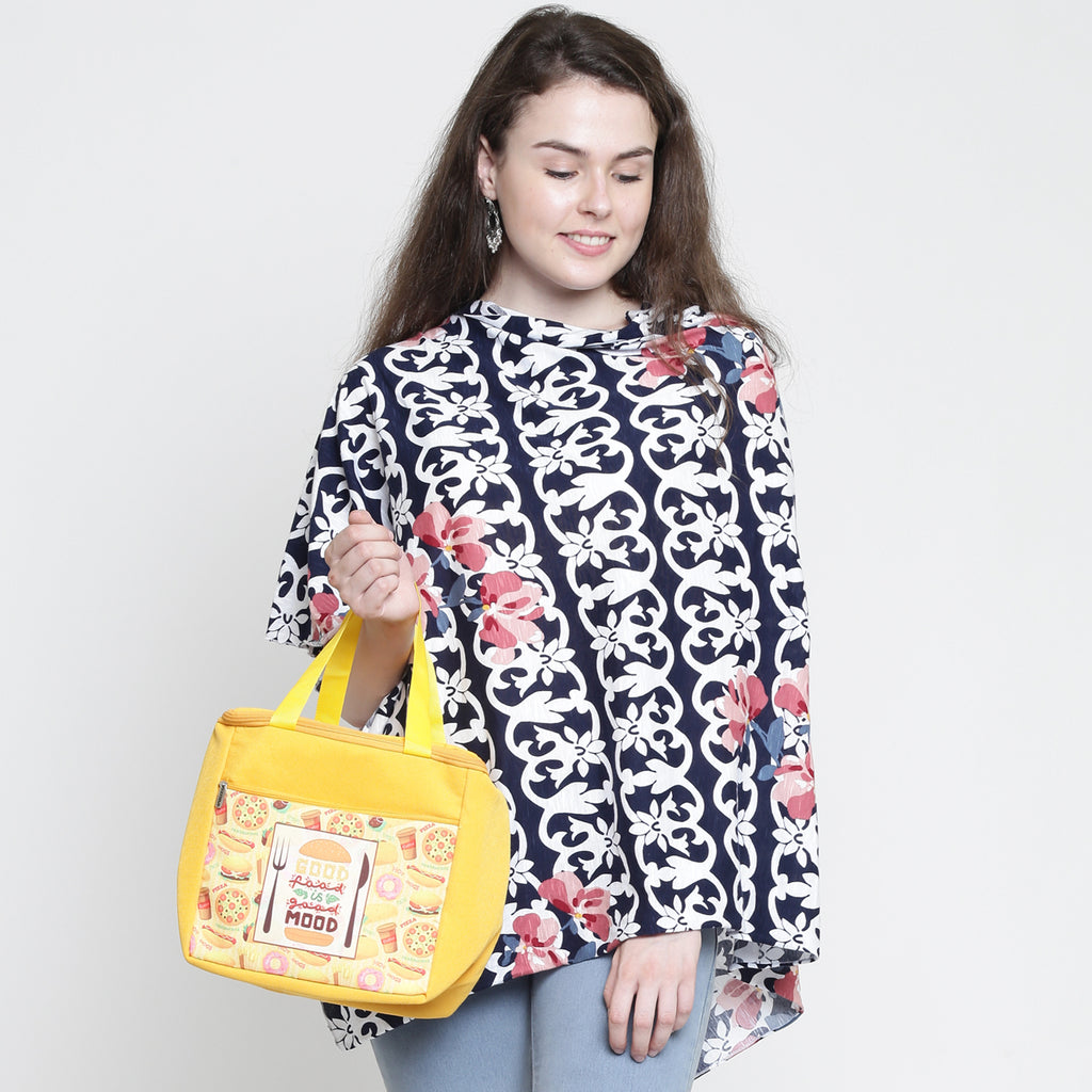 Good Food Mood Printed Insulated Lunch Bag with Front & Inside Pocket