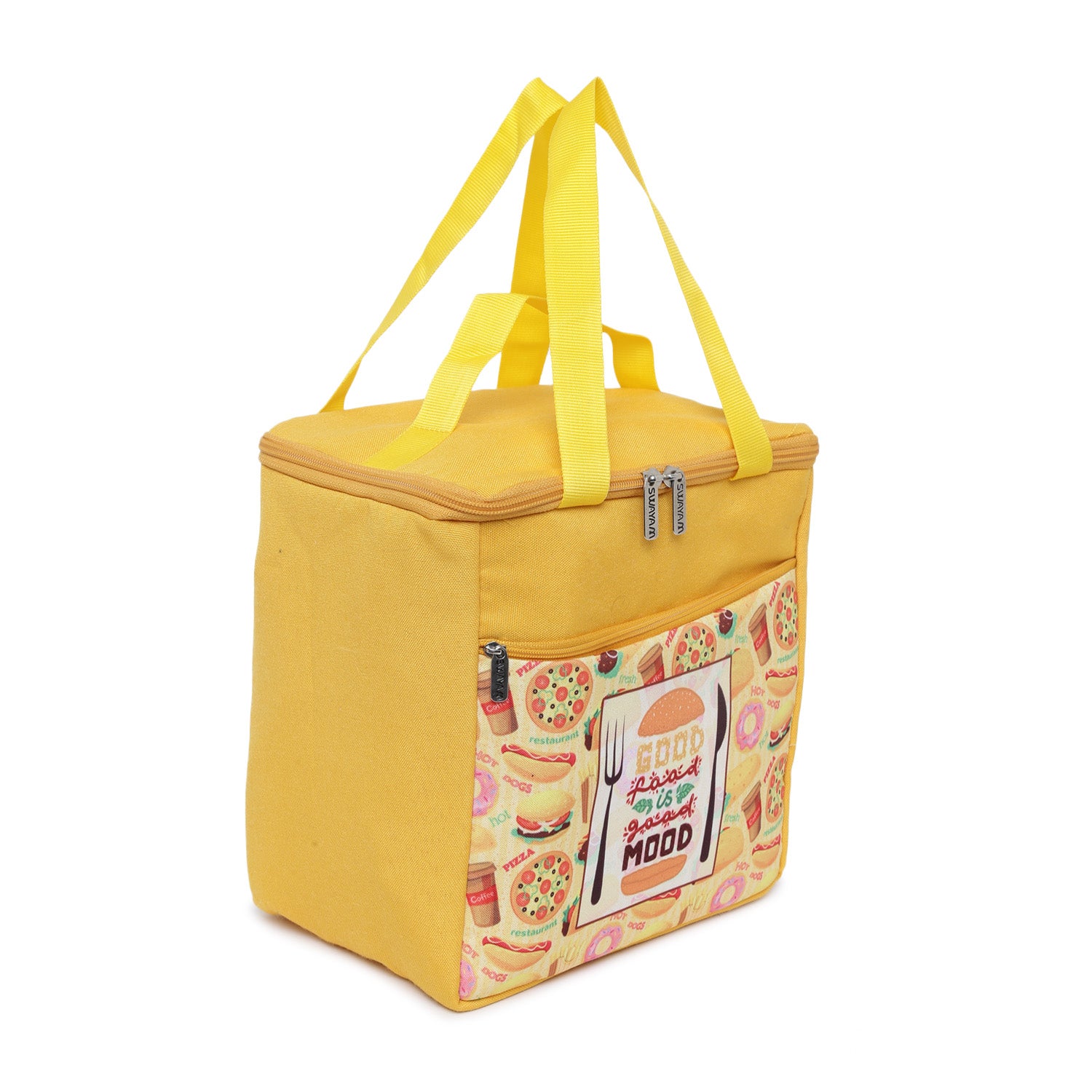 Good Food Mood Printed Insulated Lunch Bag with Front & Inside Pocket
