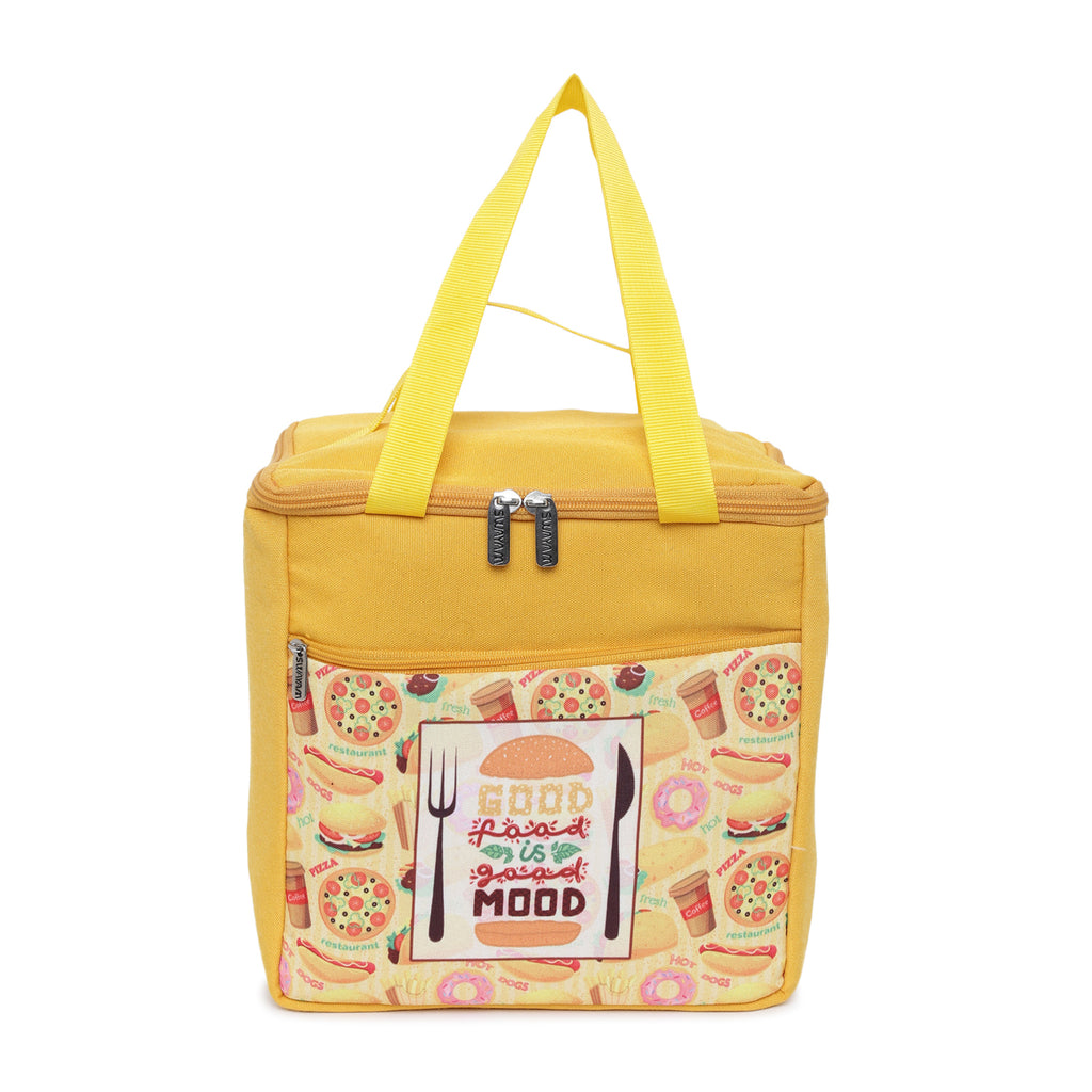 Good Food Mood Printed Insulated Lunch Bag with Front & Inside Pocket