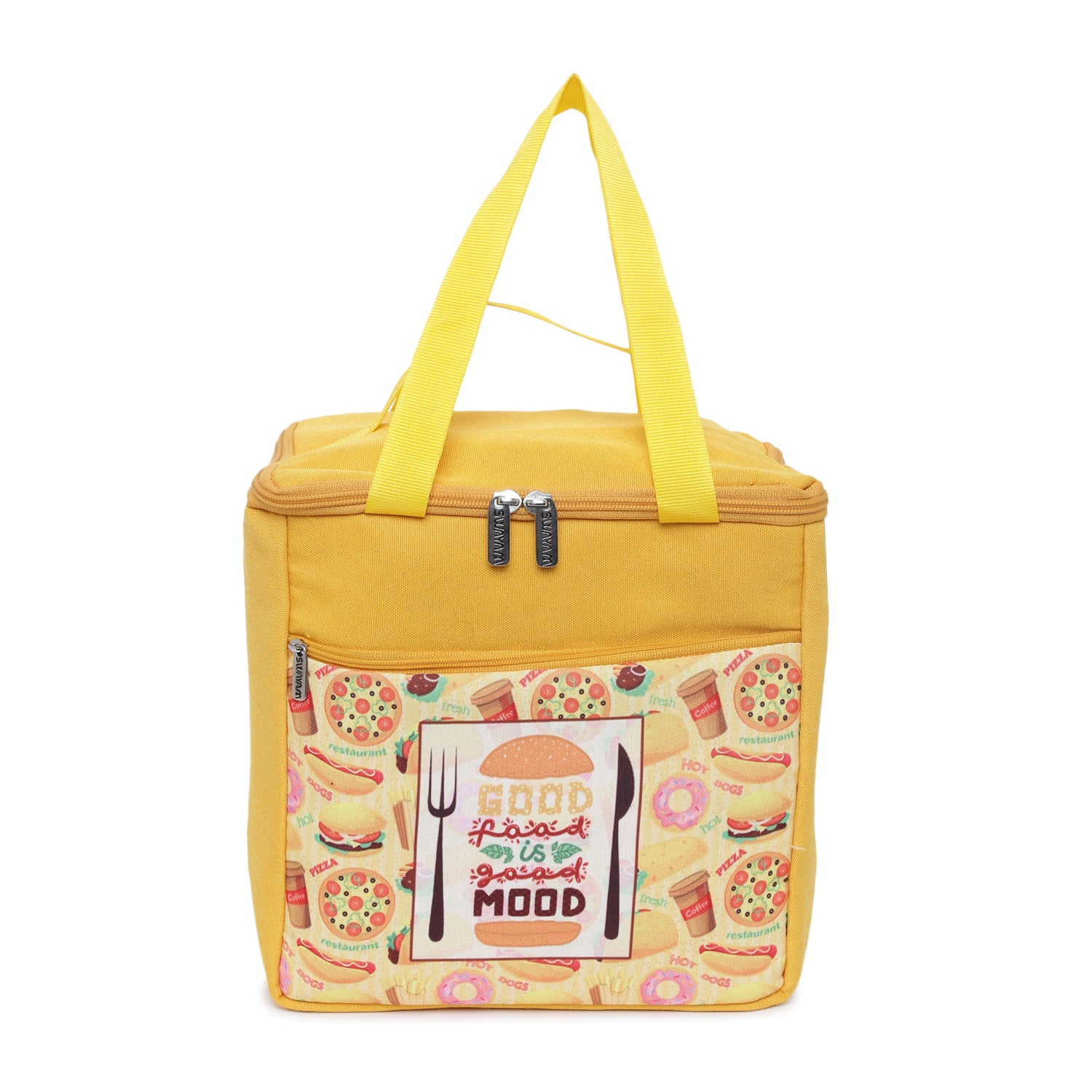 Good Food Mood Printed Insulated Lunch Bag with Front & Inside Pocket