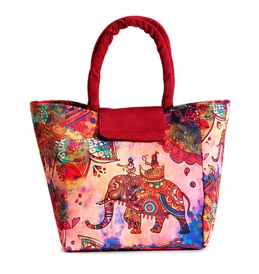 Royal Elephant Print Ethnic Insulated Tiffin Bag with Front & Inside Pocket