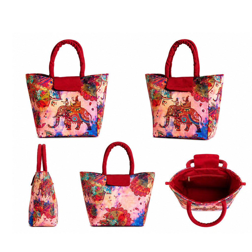 Royal Elephant Print Ethnic Insulated Tiffin Bag with Front & Inside Pocket