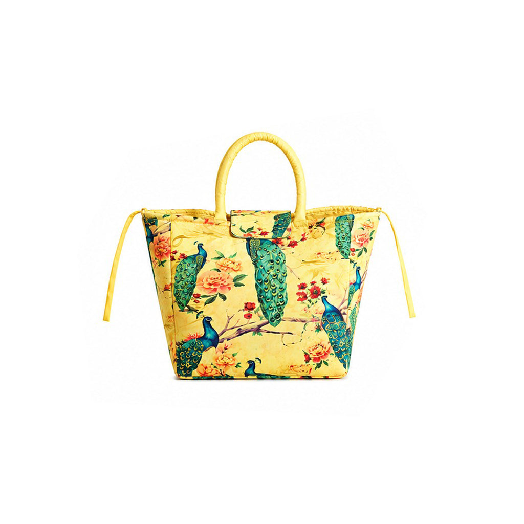 Royal Peacock Print Ethnic Insulated Tiffin Bag with Front & Inside Pocket