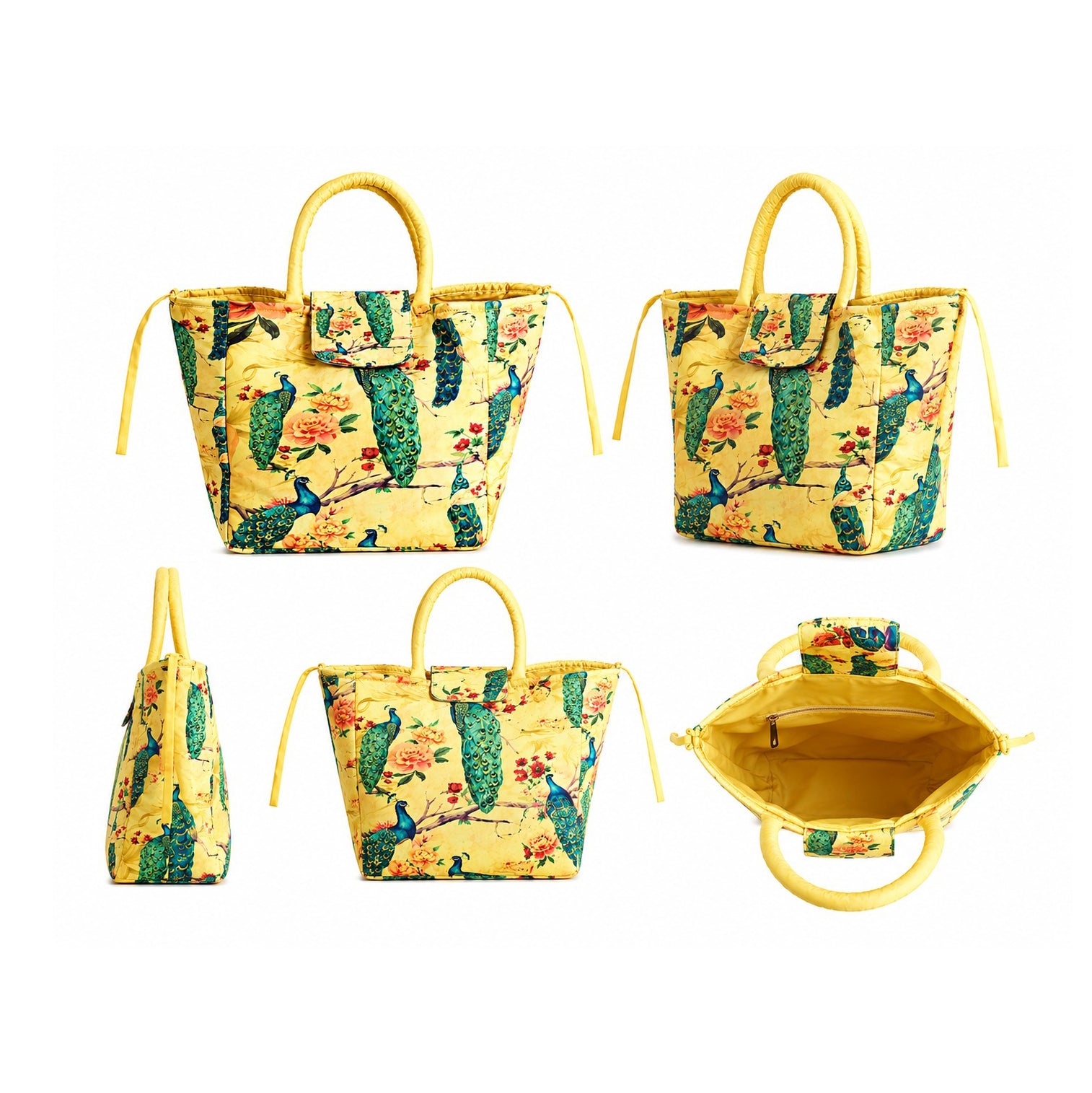 Royal Peacock Print Ethnic Insulated Tiffin Bag with Front & Inside Pocket