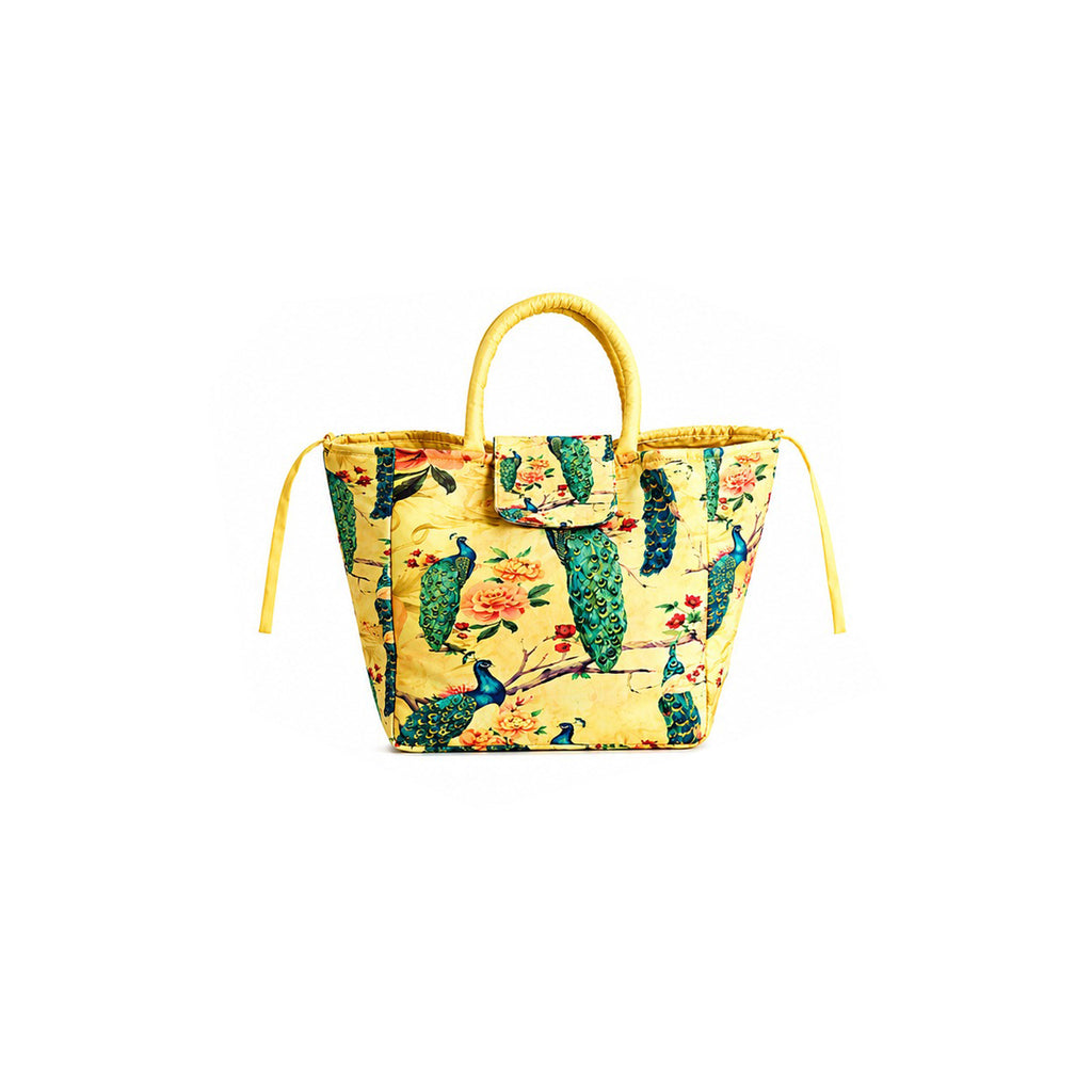 Royal Peacock Print Ethnic Insulated Tiffin Bag with Front & Inside Pocket