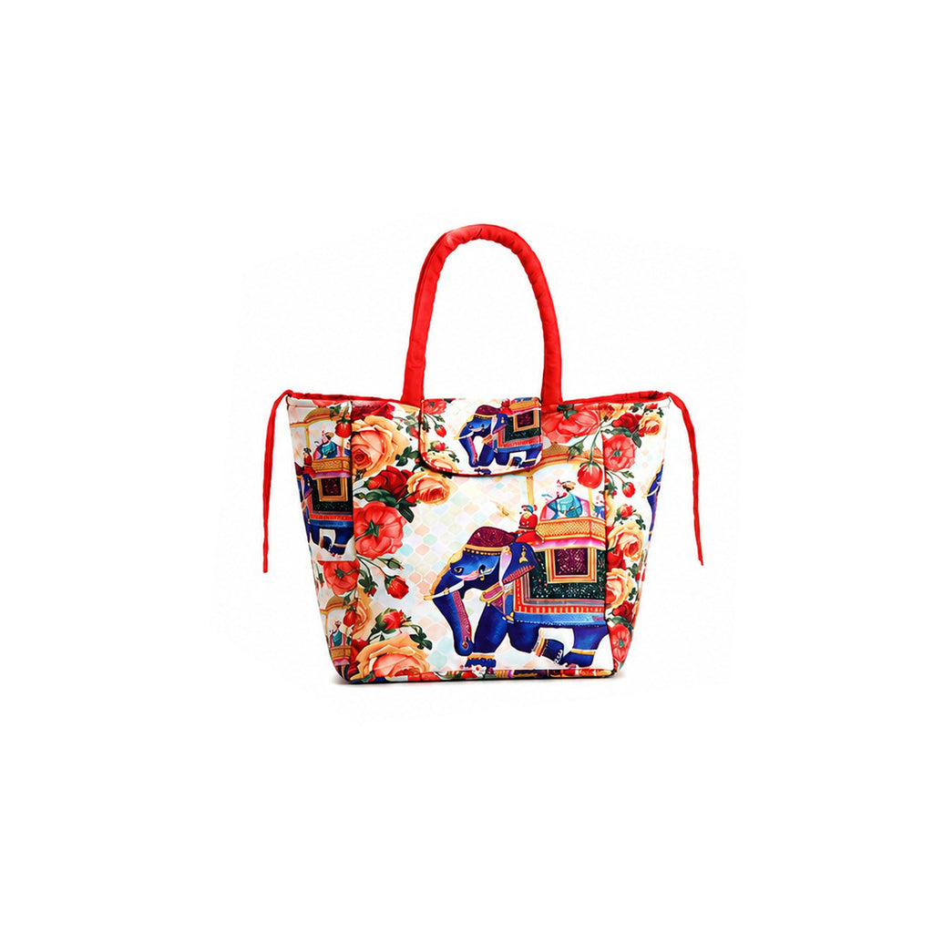 Royal Elephant & Floral Print Ethnic Insulated Tiffin Bag with Front & Inside Pocket