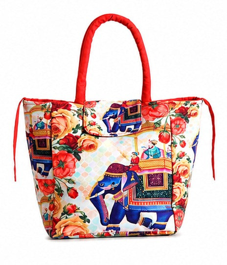 Royal Elephant & Floral Print Ethnic Insulated Tiffin Bag with Front & Inside Pocket