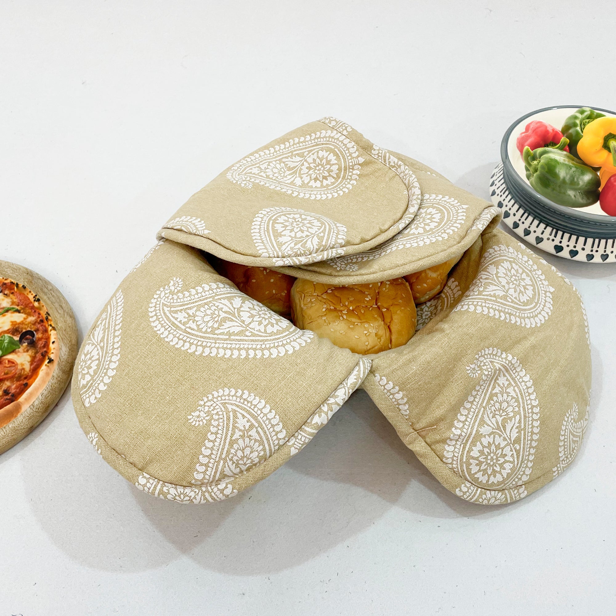 Insulated Cotton Brown Bread Basket for Warm Rotis, Pav & Buns