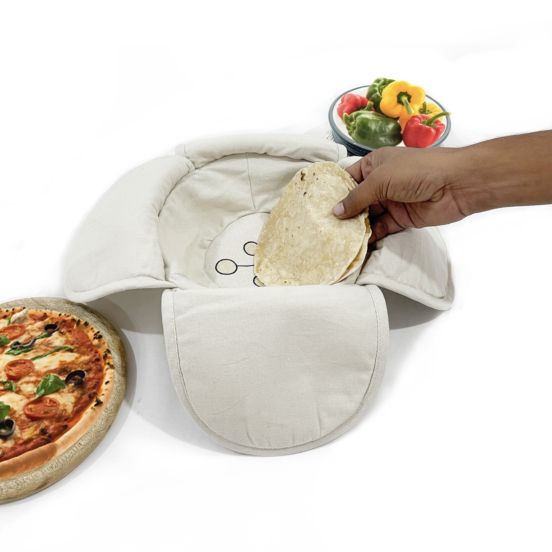 Insulated Cotton Cream Floral Bread Basket for Warm Rotis, Pav & Parathas