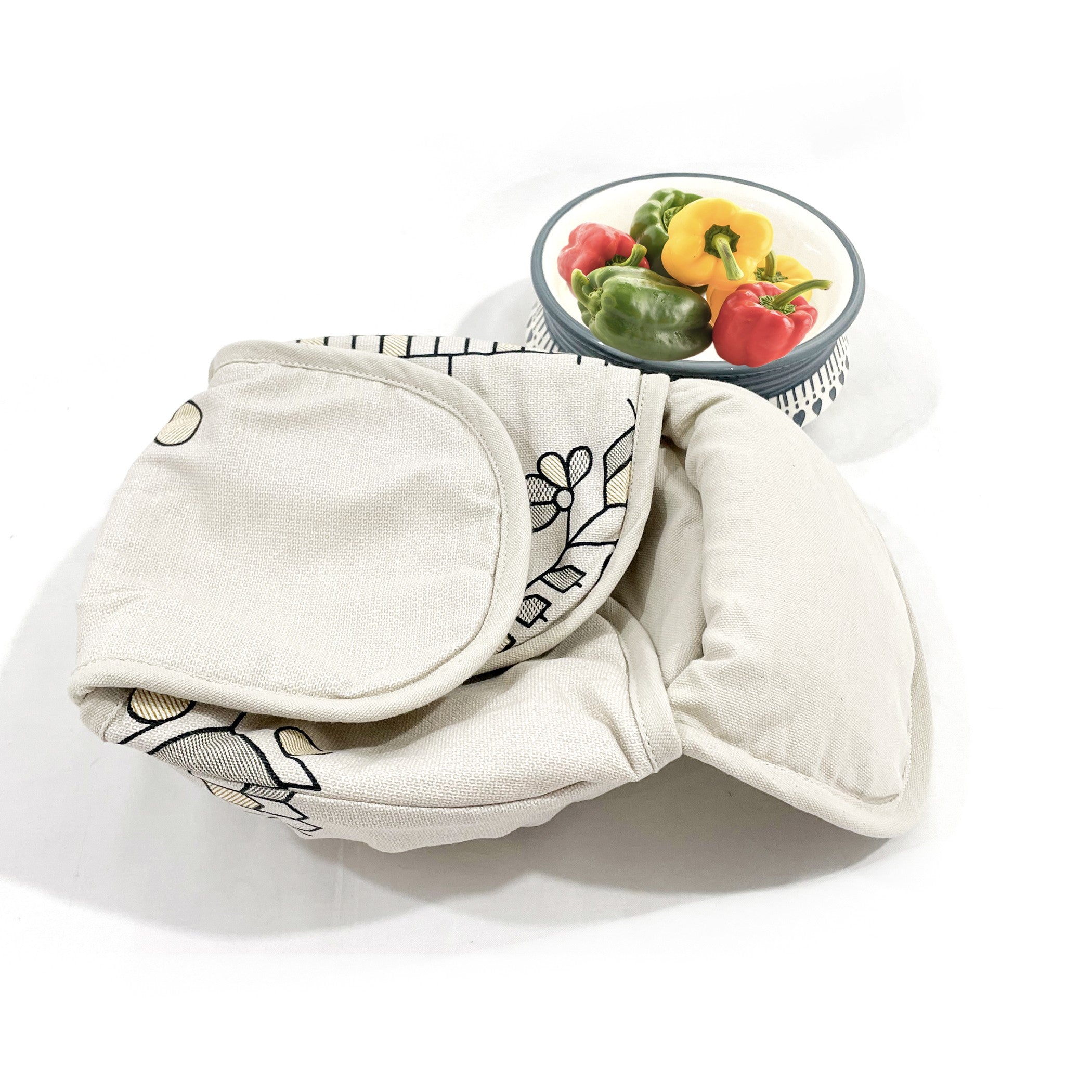 Insulated Cotton Cream Floral Bread Basket for Warm Rotis, Pav & Parathas