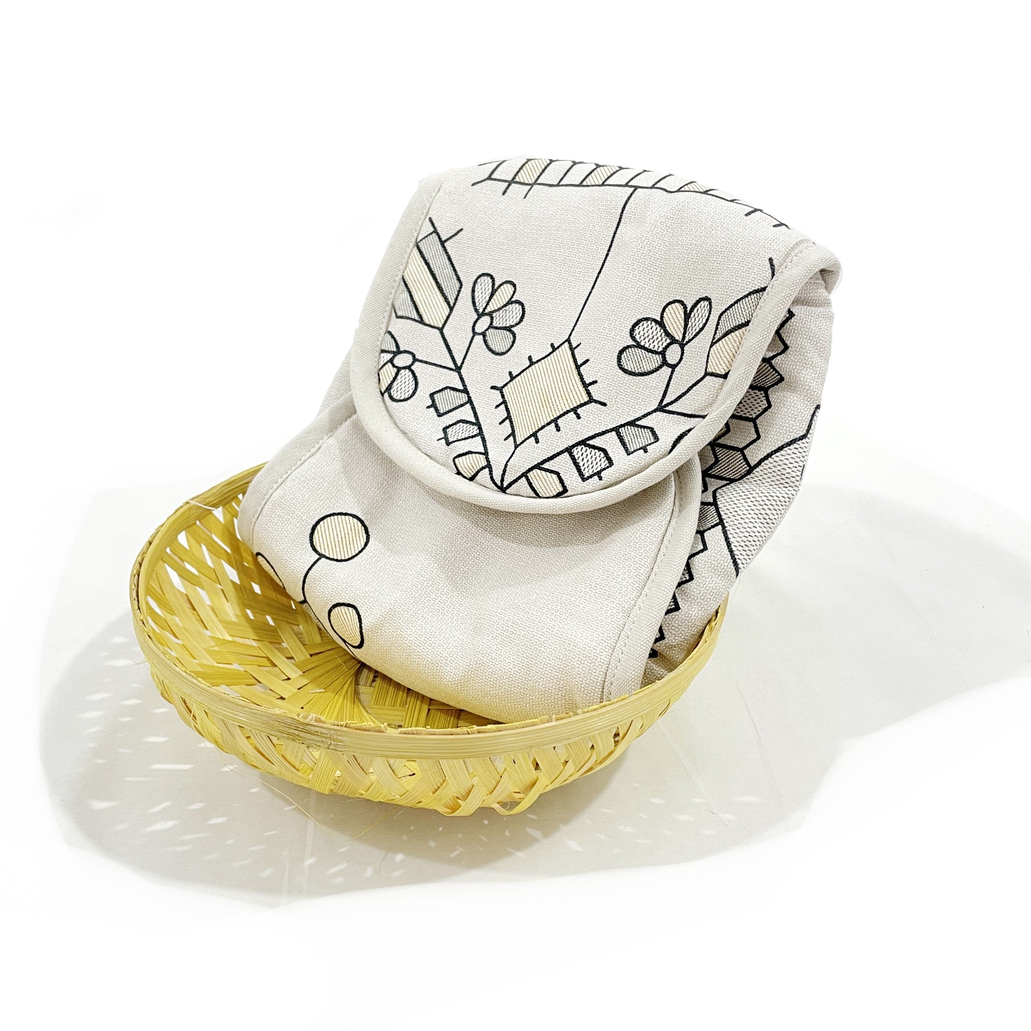 Insulated Cotton Cream Floral Bread Basket for Warm Rotis, Pav & Parathas