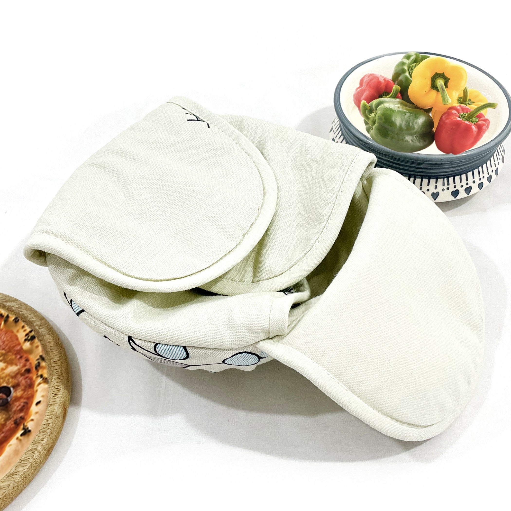 Insulated Cotton Minimal Off-White Bread Basket for Warm Rotis, Pav & Parathas