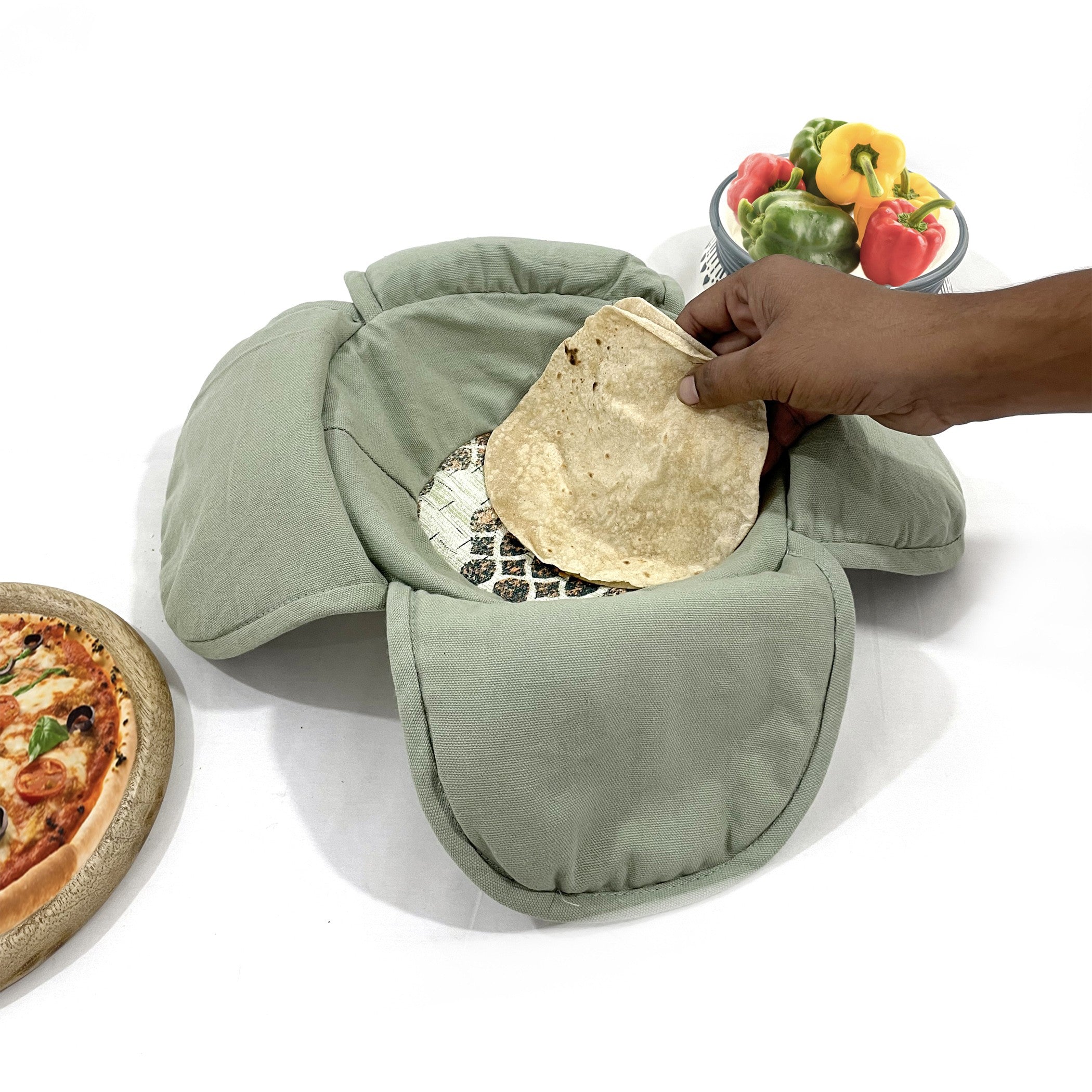 Insulated Cotton Bread Basket for Warm Roti, Pav & Parathas - Leaf Texture Design