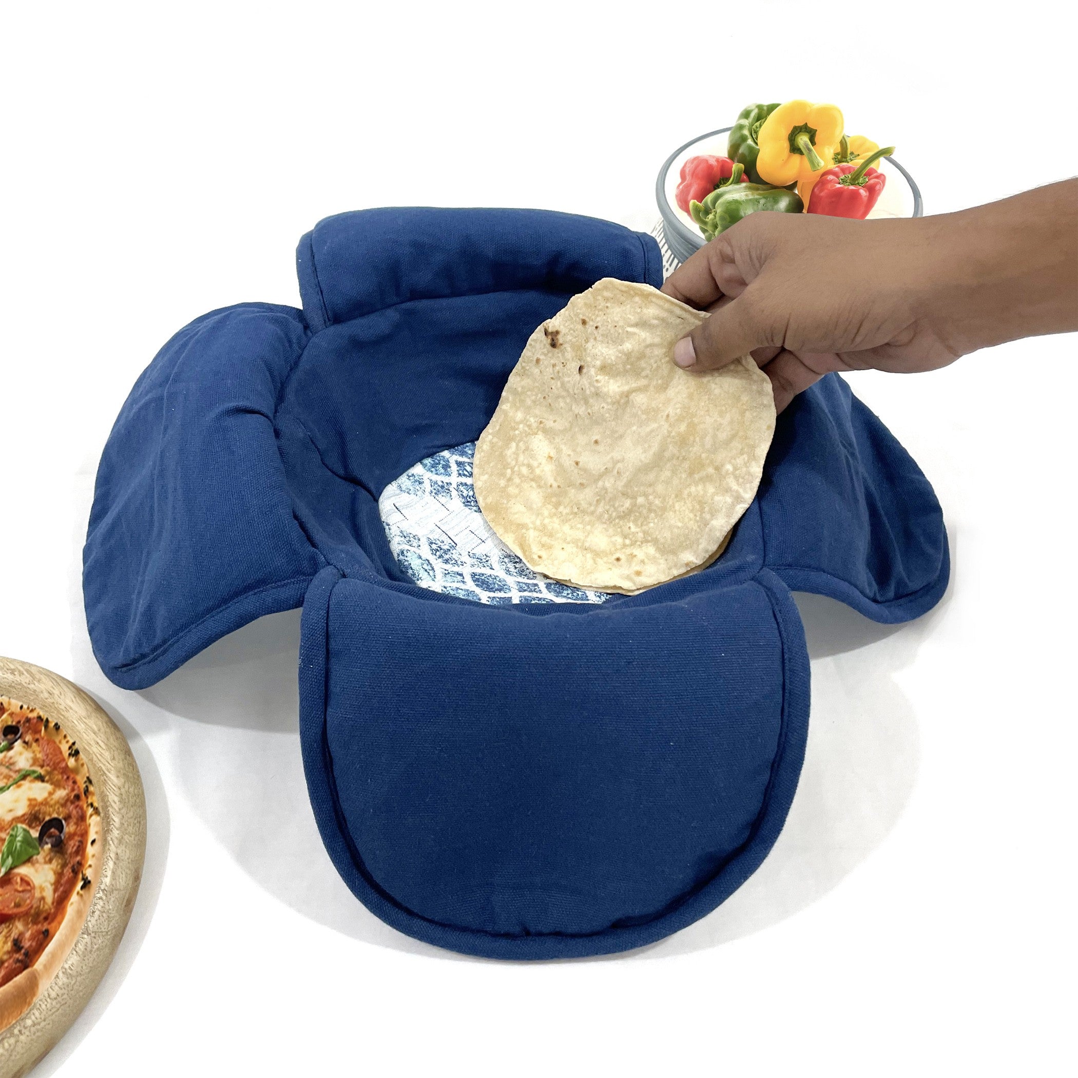 Insulated Cotton Blue Textured Print Bread Basket