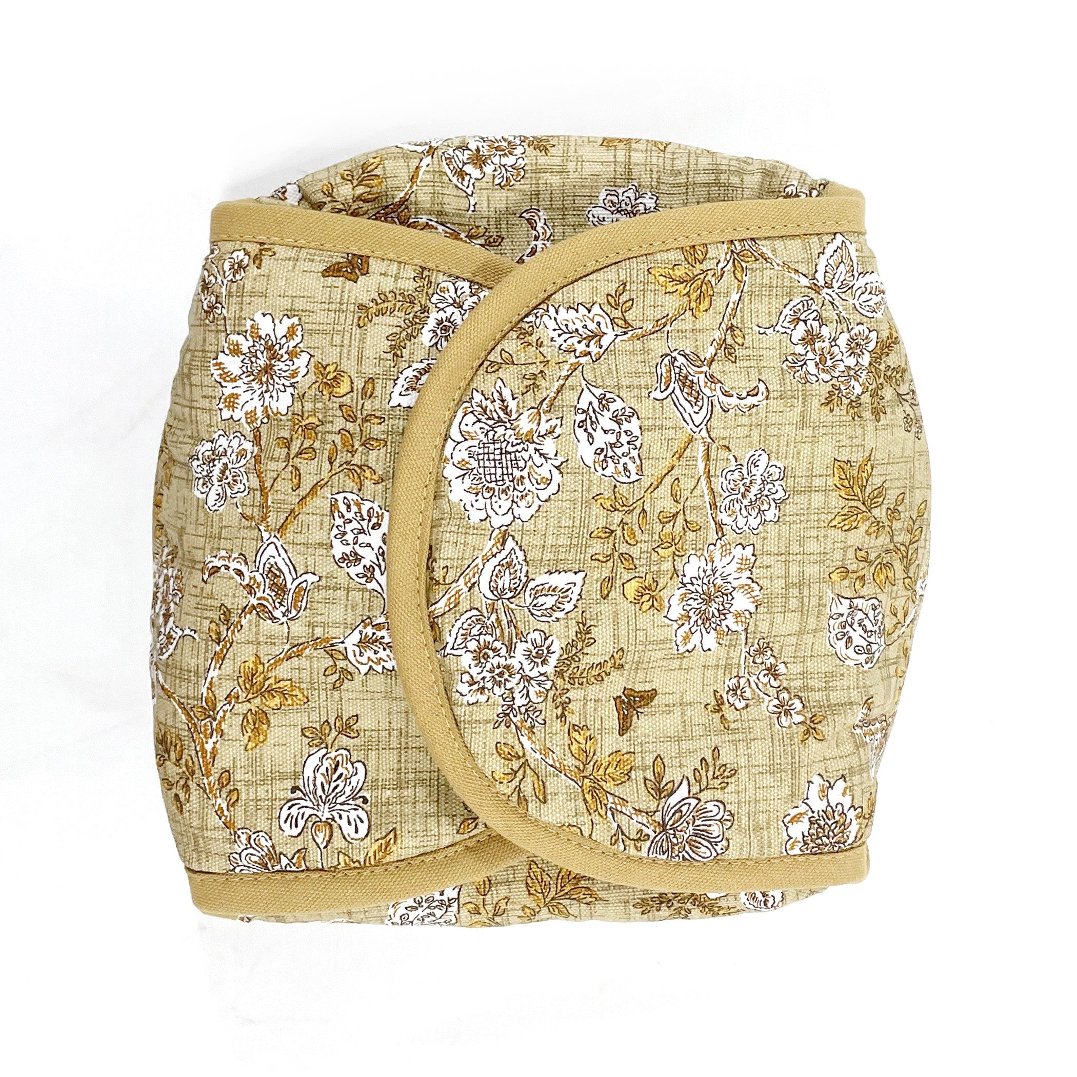 Insulated Cotton Bread Basket - Golden Floral Print