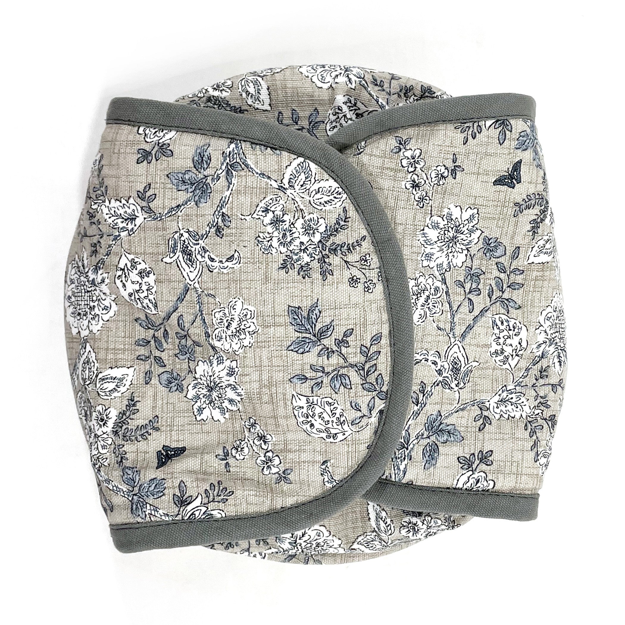 Insulated Cotton Bread Basket - Elegant Grey Floral