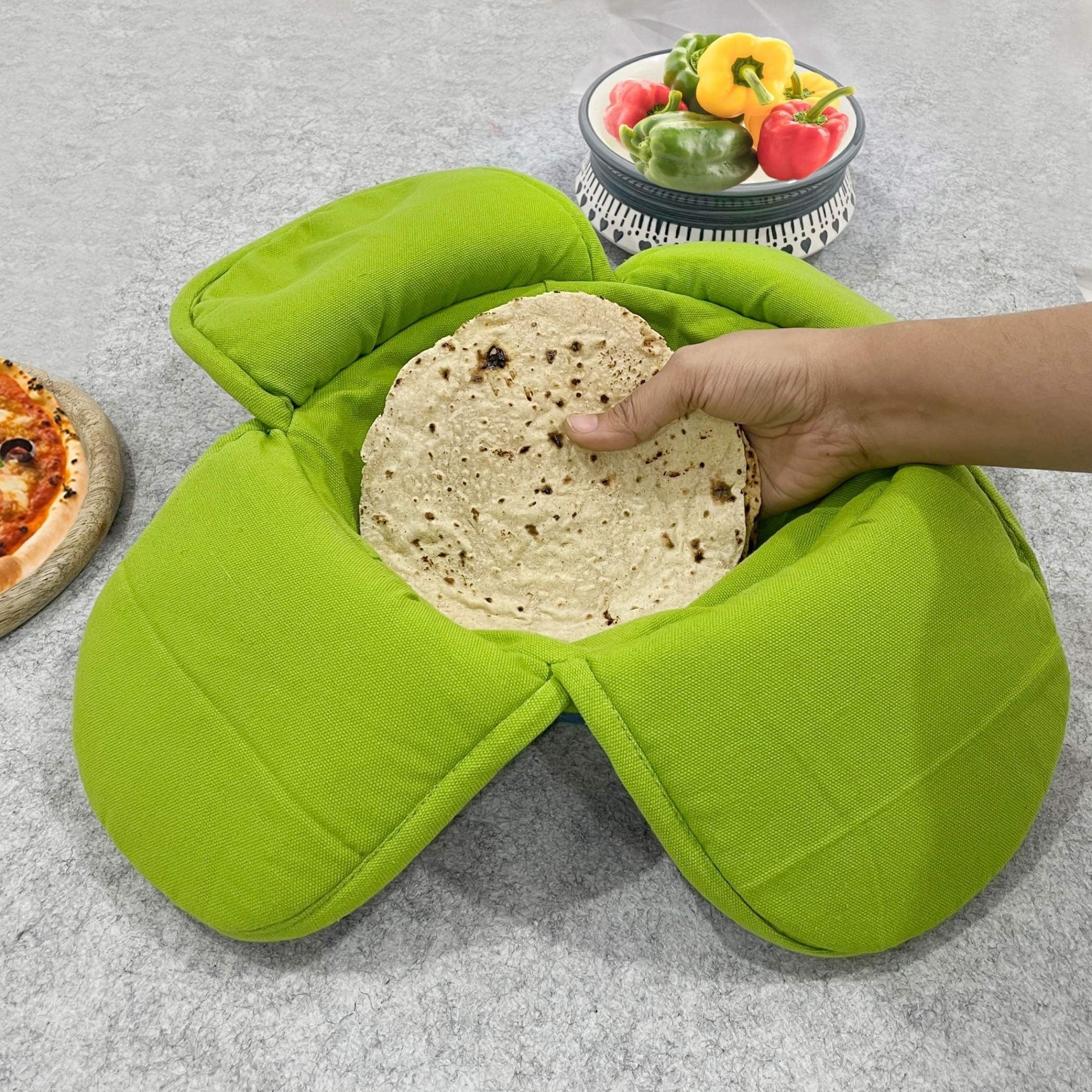 Insulated Cotton Geo Green Bread Basket for Dining Table